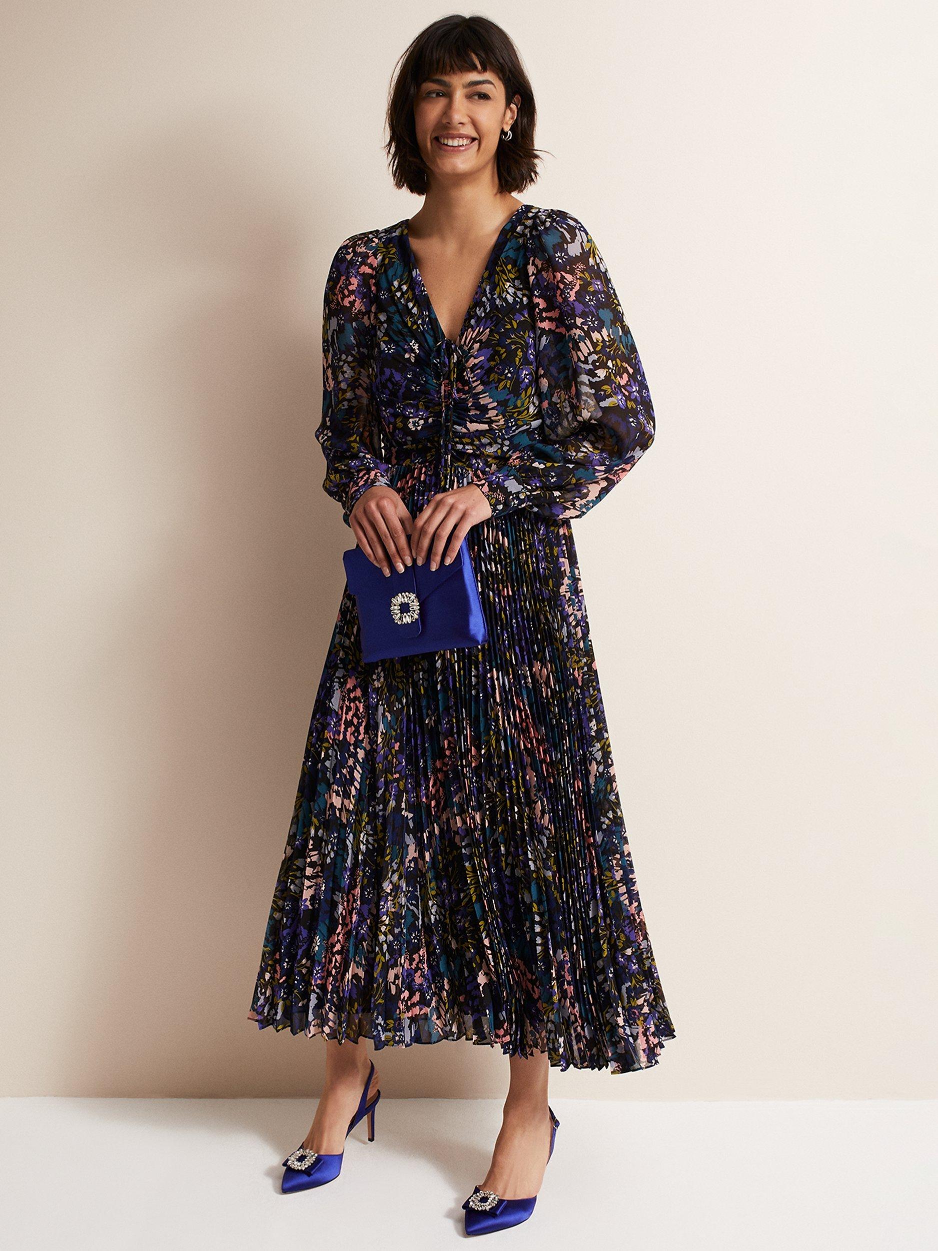 Phase Eight Kindra Floral Pleated Midi Dress, Multi