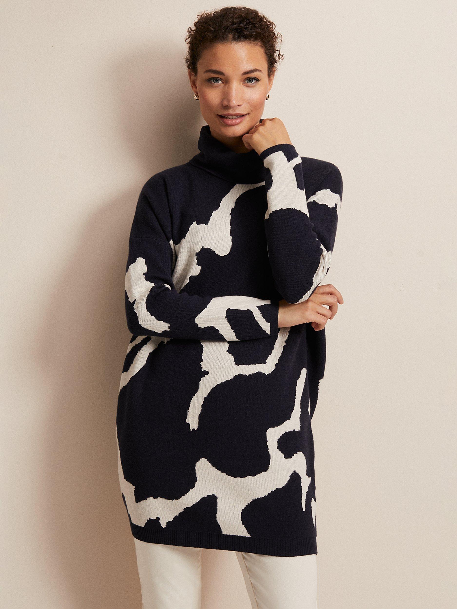 Phase Eight Stefani Animal Print Tunic Dress, Navy/White