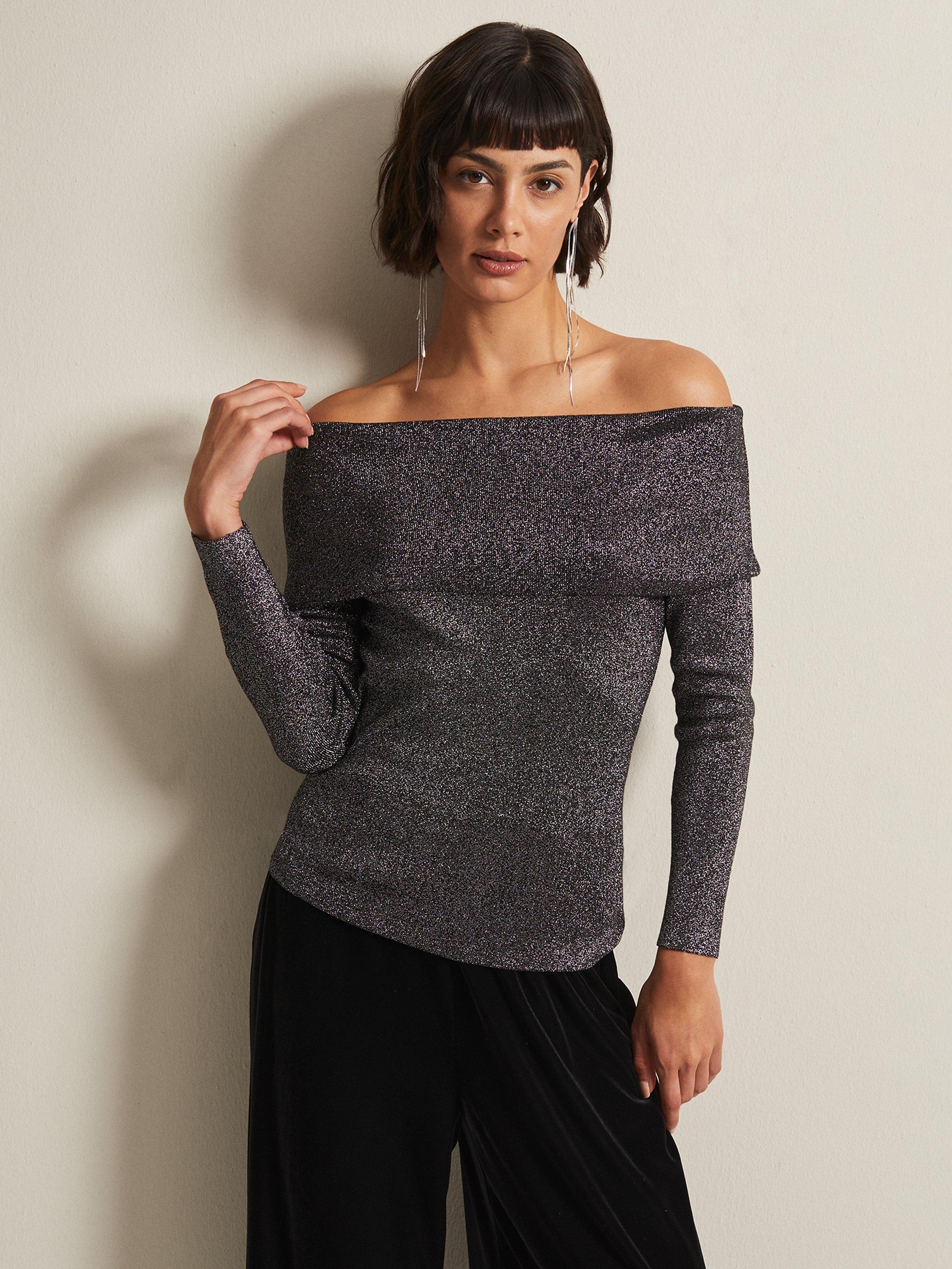 Phase Eight Iris Bardot Knitted Top, Black