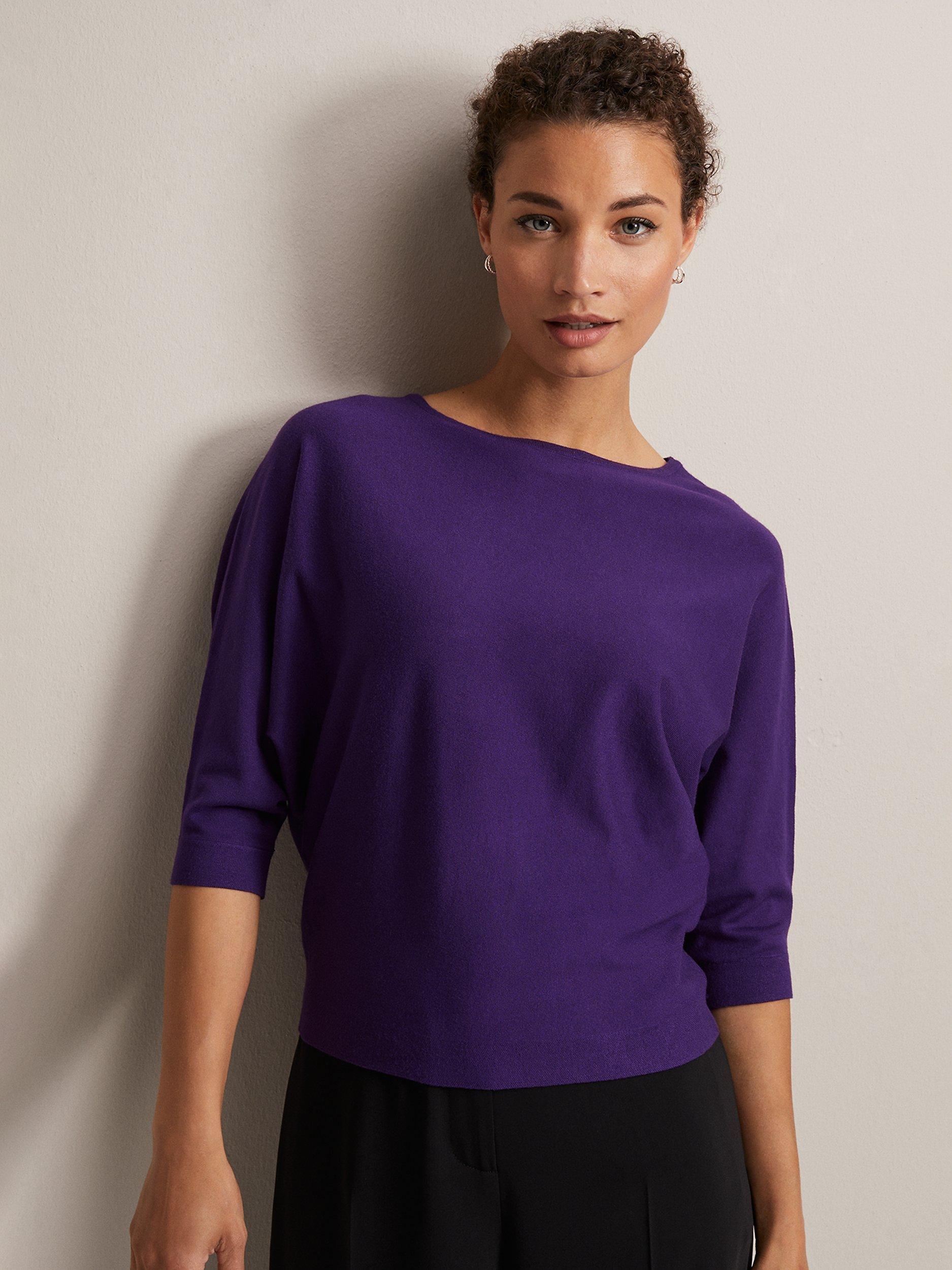 Phase Eight Cristine Batwing Fine Knit Jumper, Purple