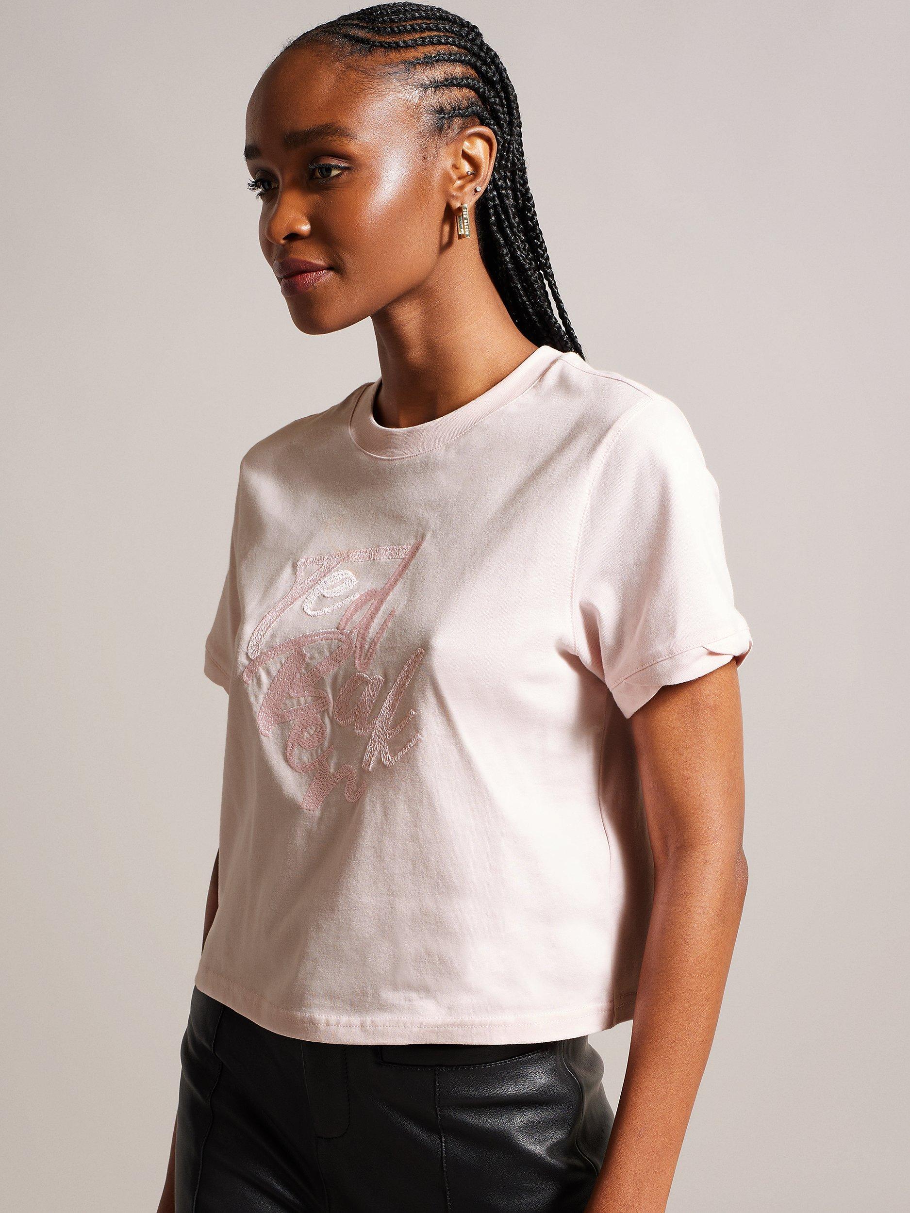 Ted Baker Marelll Branded Cropped T-Shirt, Light Pink