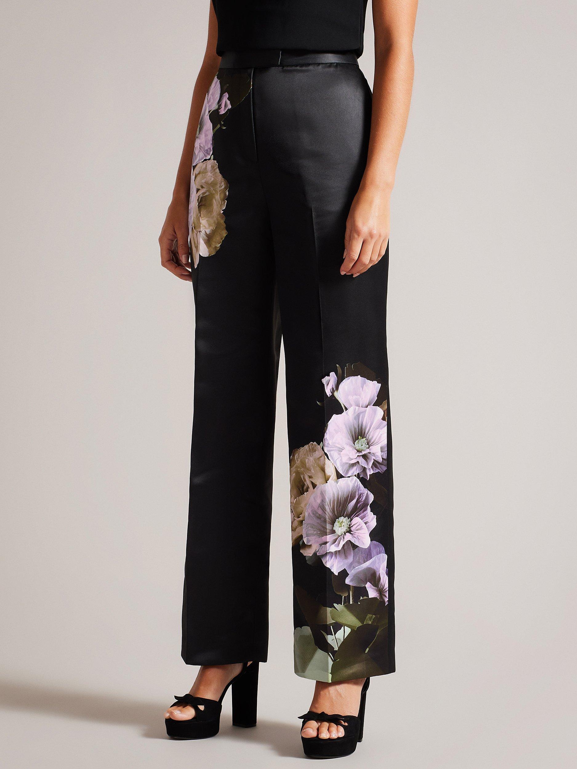 Ted Baker Nayaat Floral Satin Trousers, Black/Multi