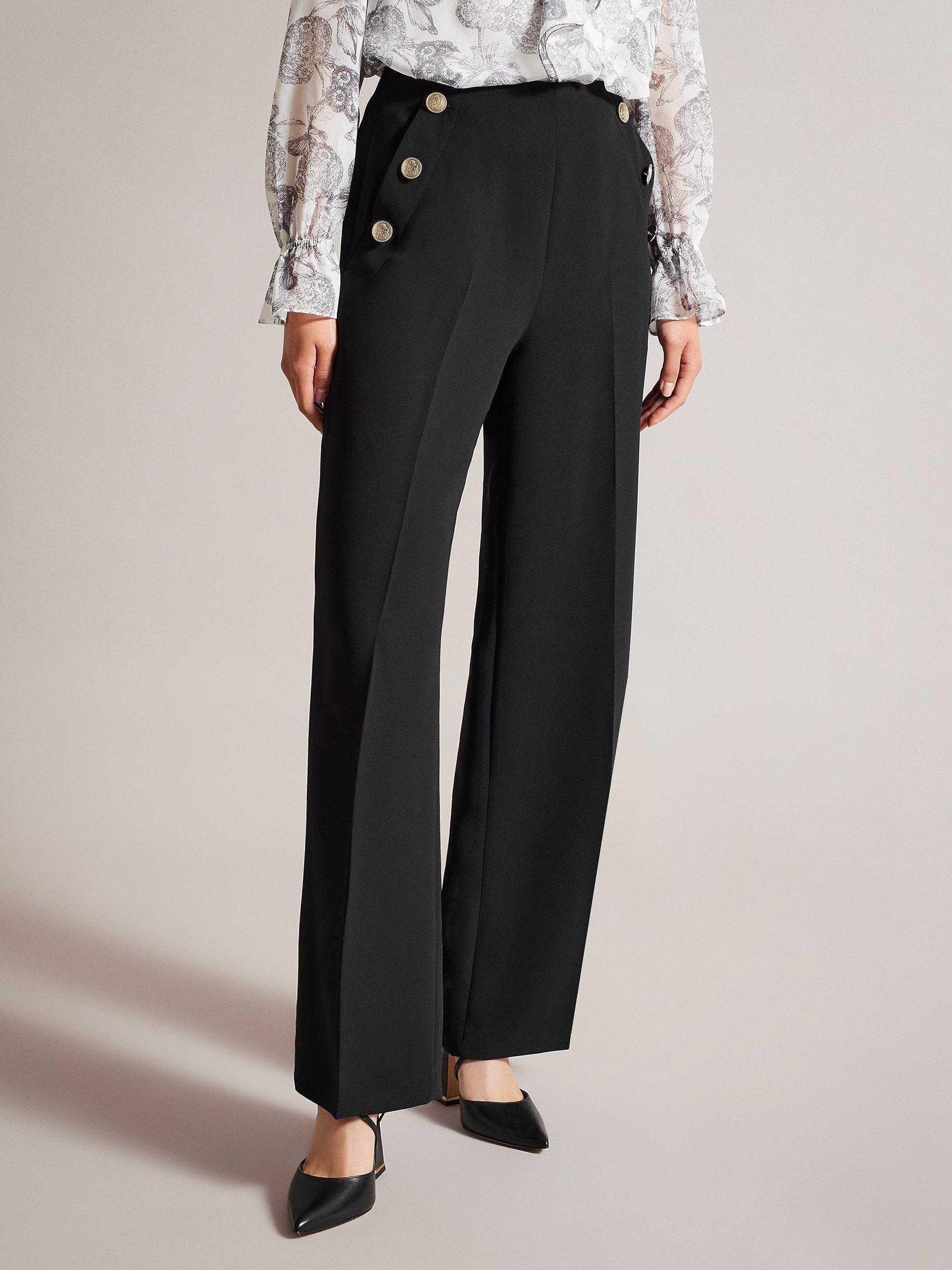 Ted Baker Llaylat High Waist Wide Leg Twill Trousers, Black