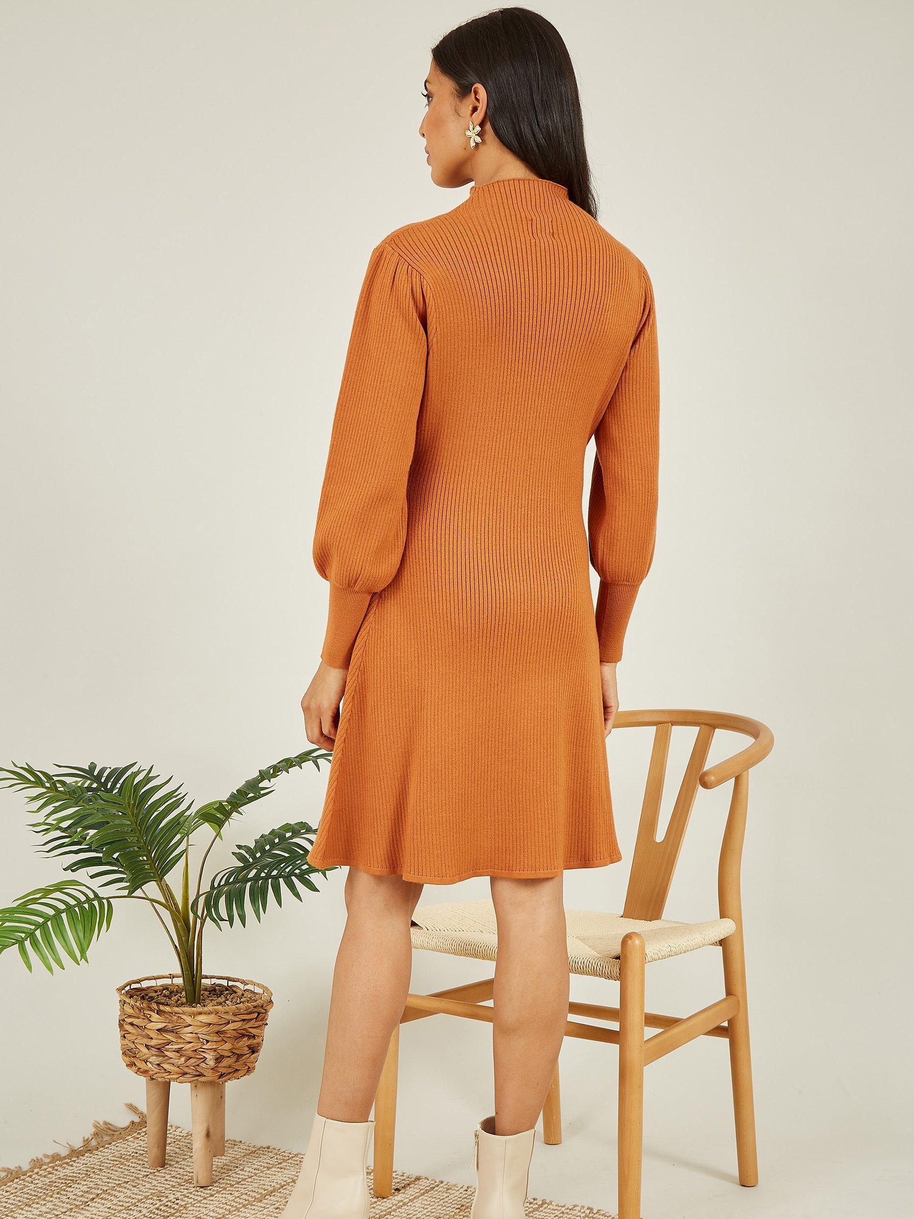 Product image 3 of 4, which shows Yumi Knitted Button Up Midi Dress, Burnt Orange, S