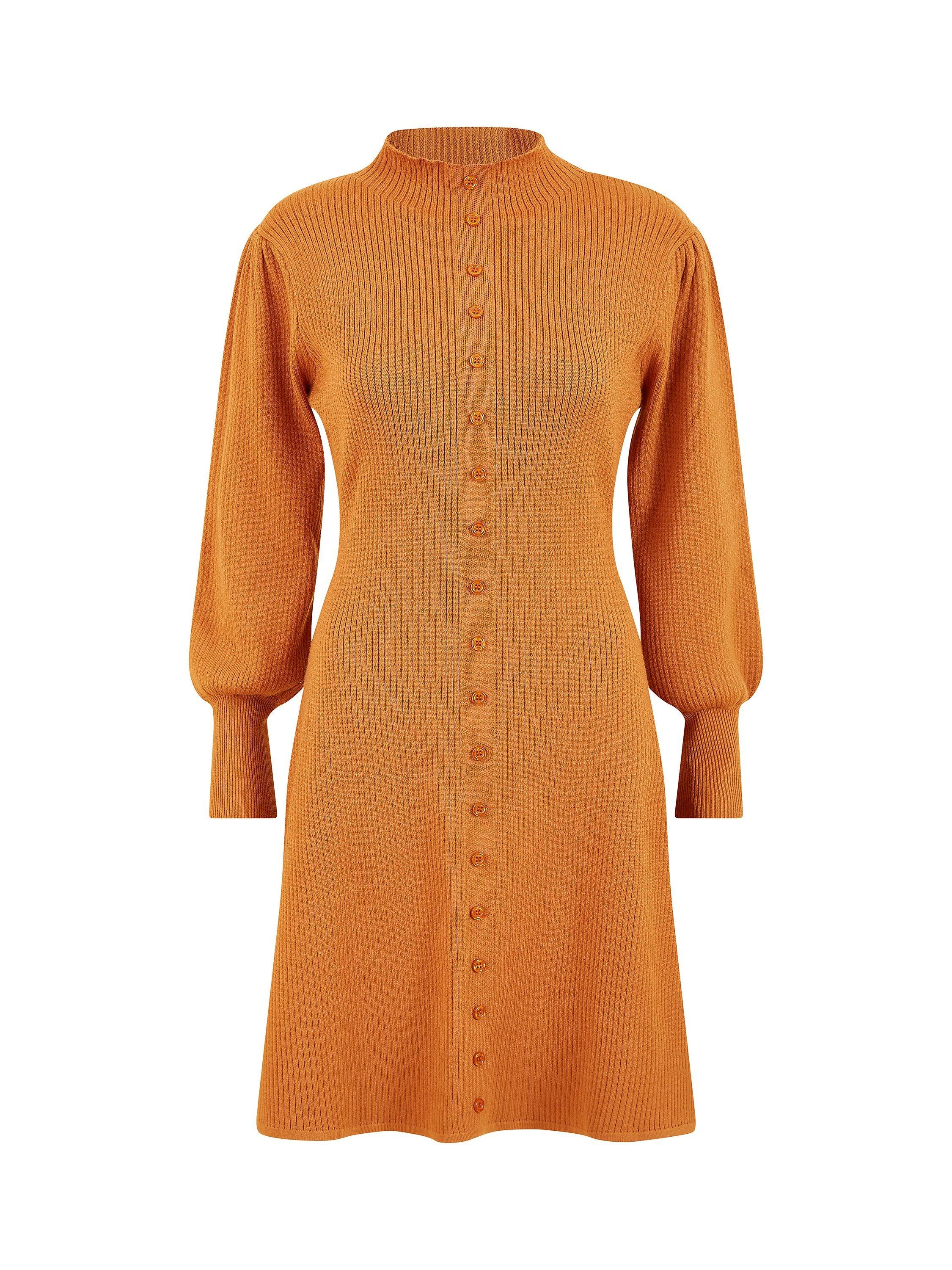 Product image 4 of 4, which shows Yumi Knitted Button Up Midi Dress, Burnt Orange, S