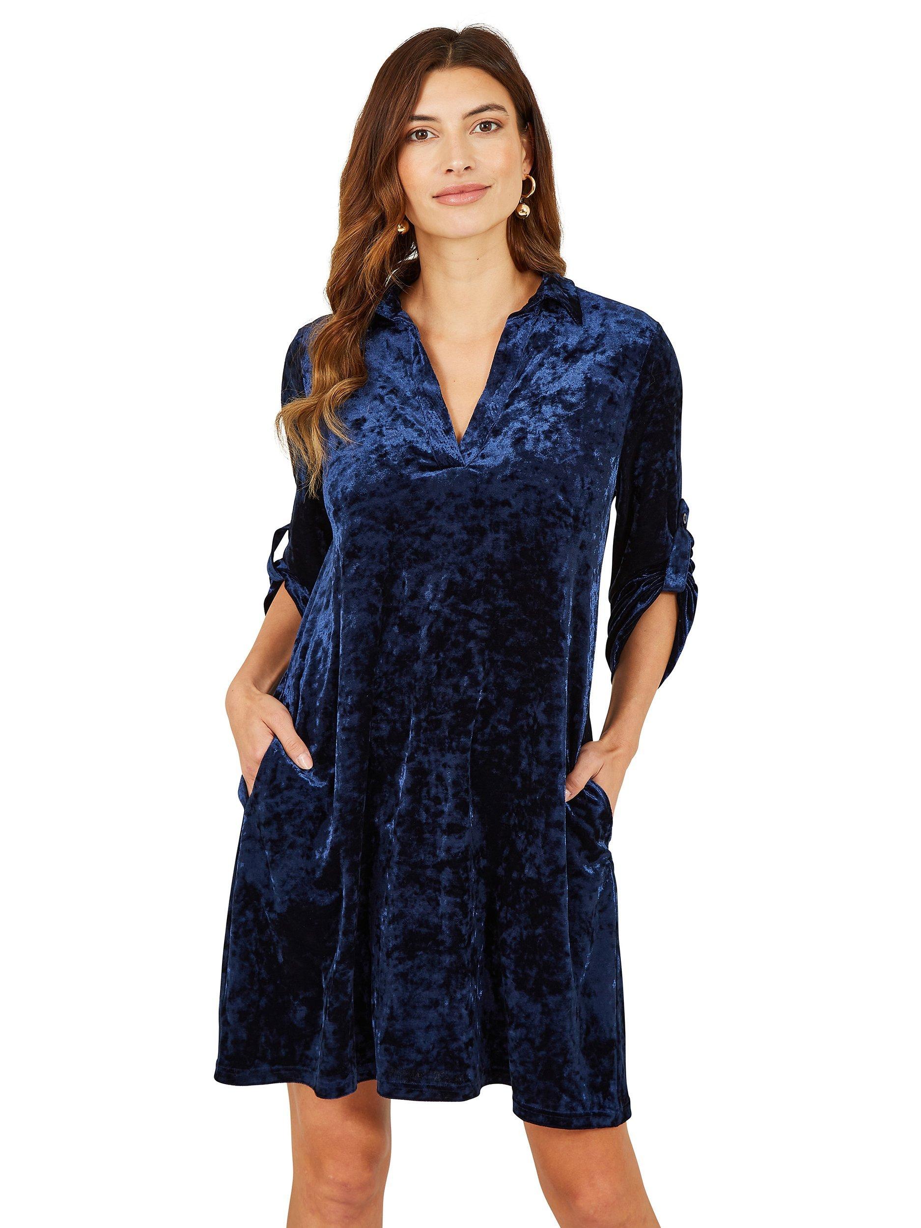 Product image 1 of 4, which shows Yumi Velvet Tunic Dress, Navy, 12