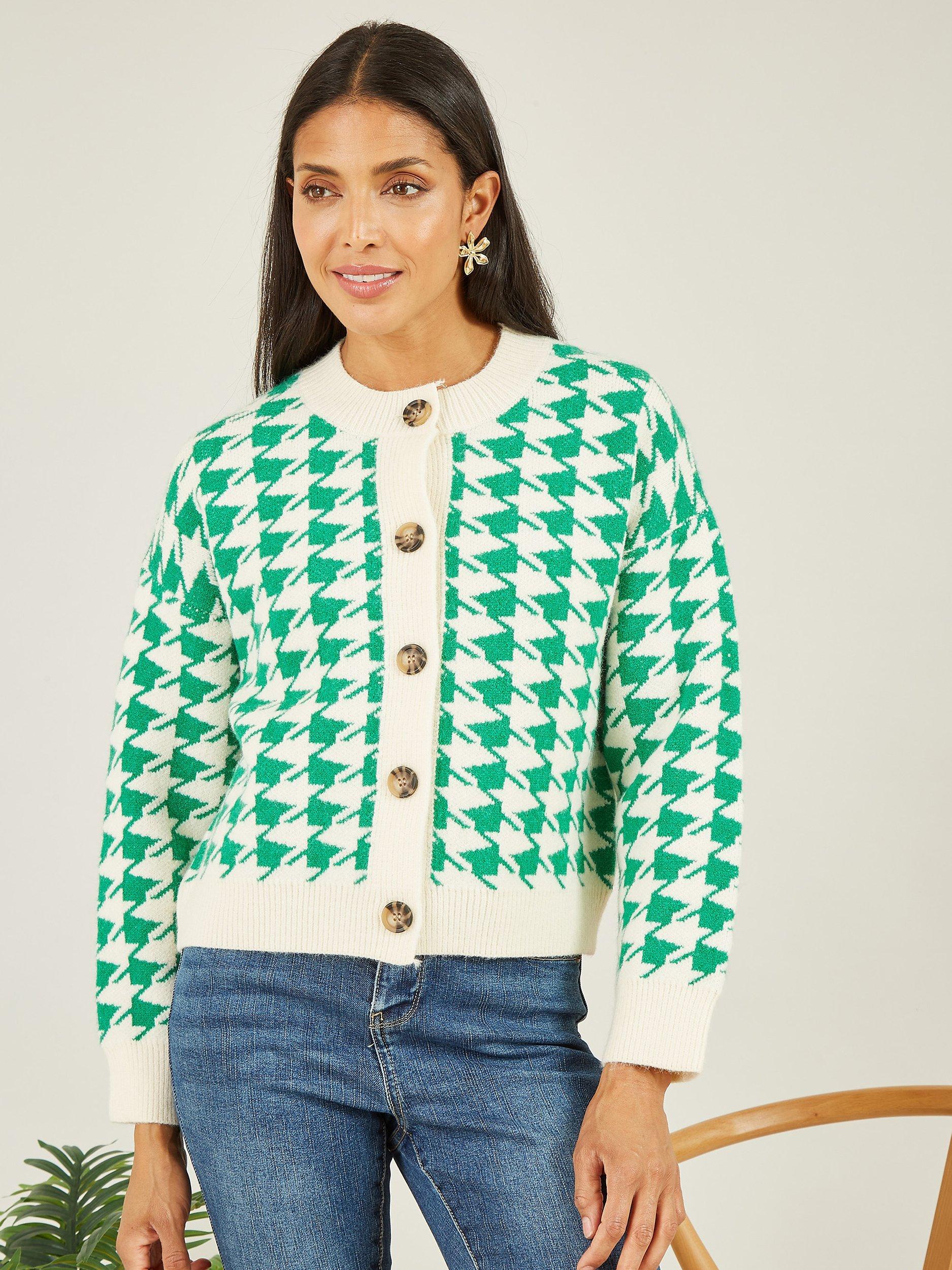 Yumi Houndstooth Cardigan, Green