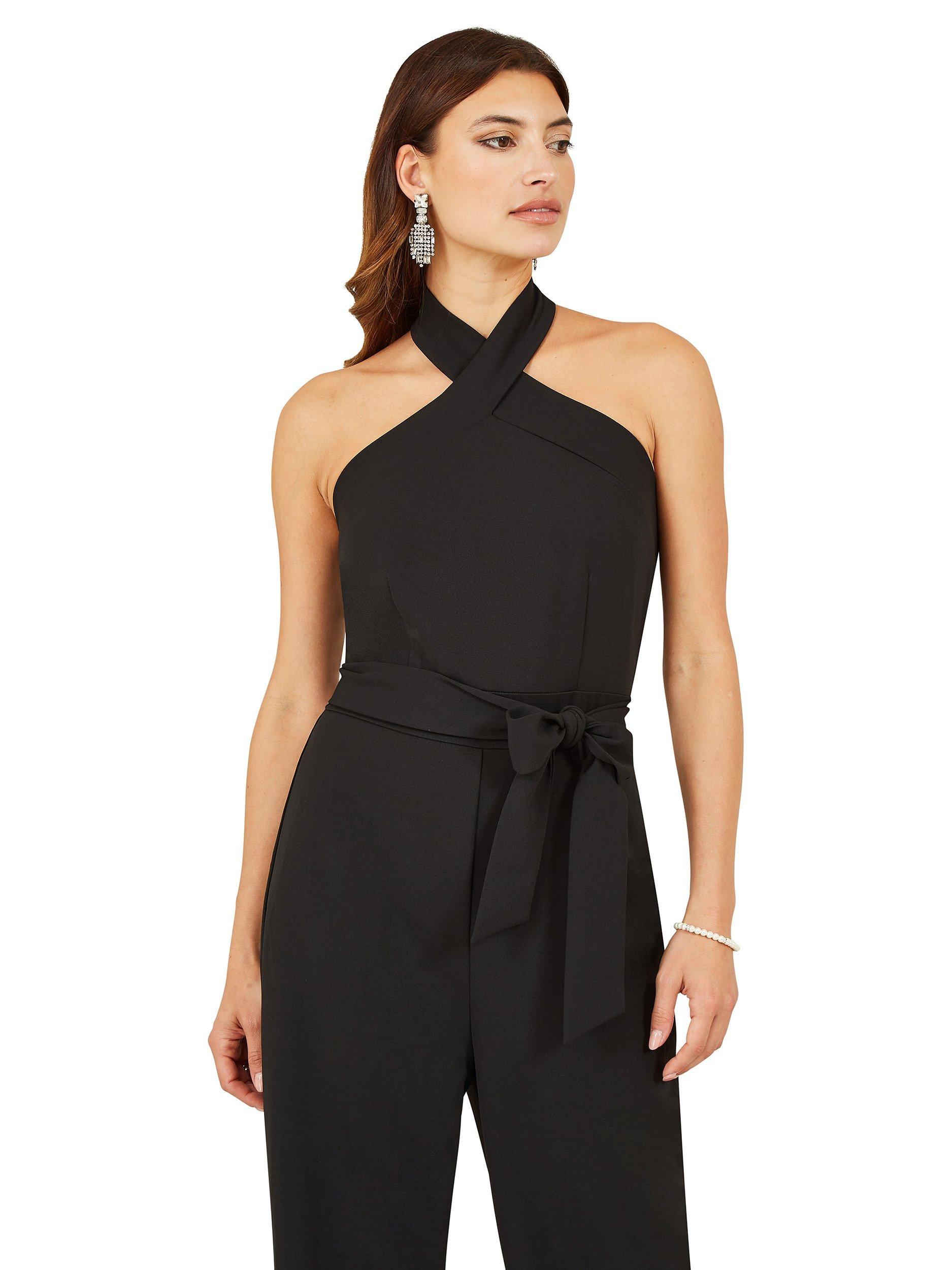 Black halter neck jumpsuits best sale