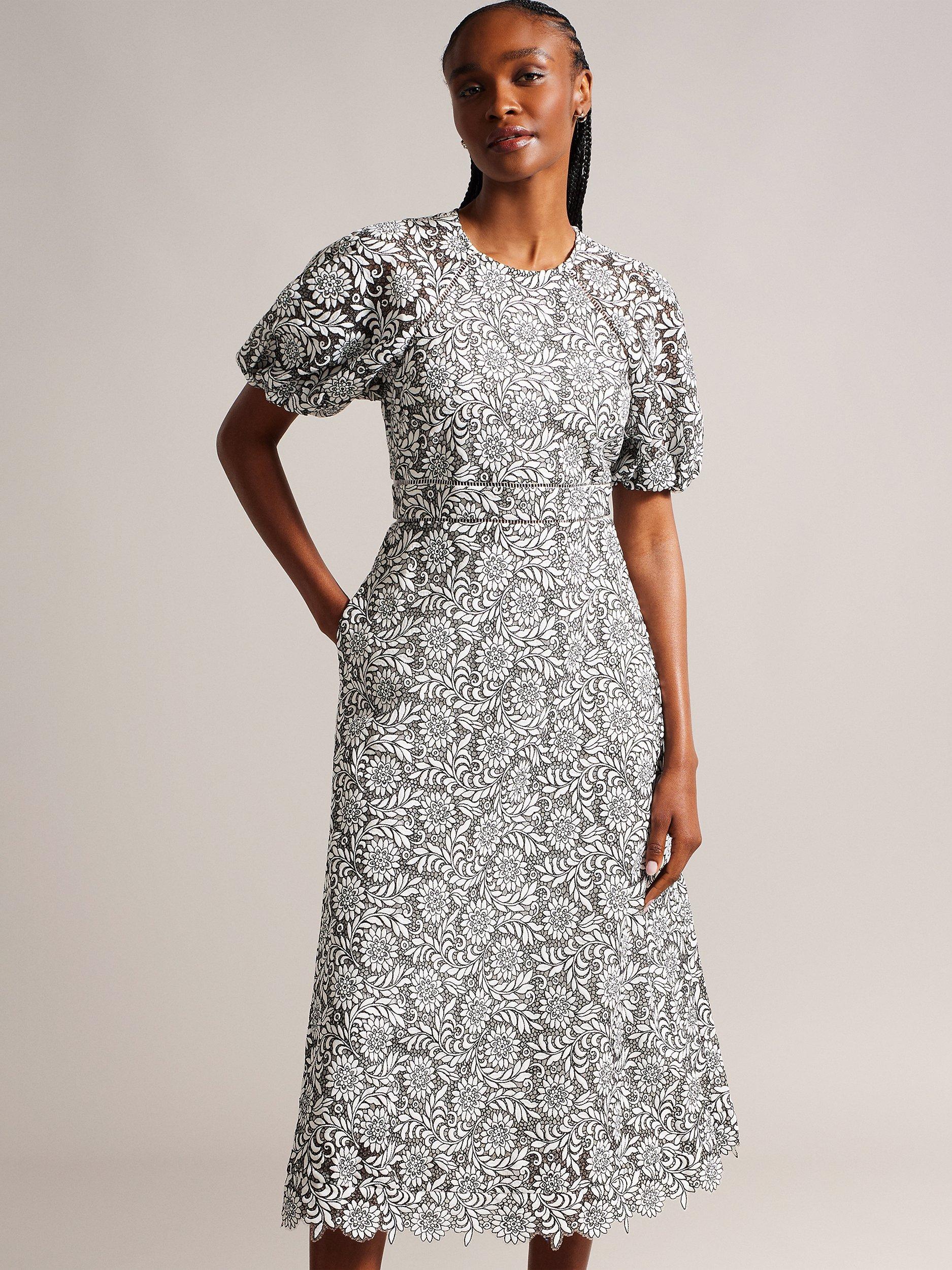 Ted Baker Ayyah Full Skirted Lace Midi Dress, Black/White