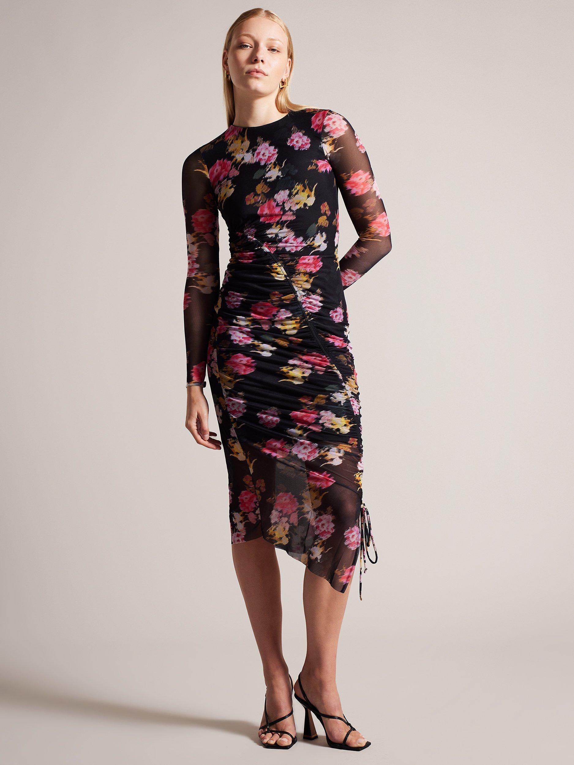 Ted Baker Sorelll Floral Midi Bodycon Dress, Black/Multi