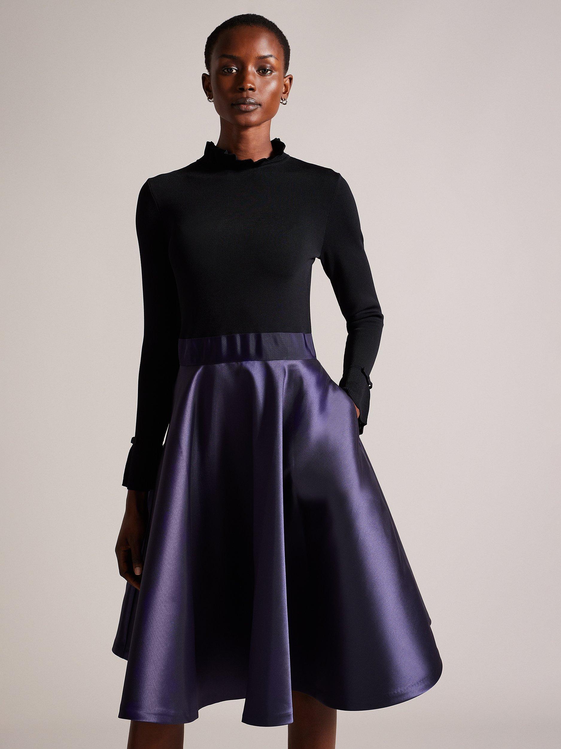 Ted Baker Zadi Knitted Full Flared Dress, Blue Navy