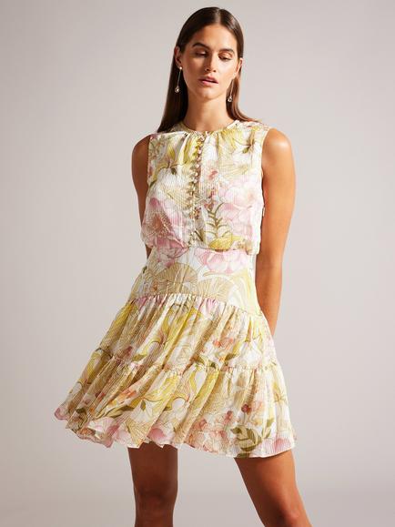 Ted Baker Poliyaa Tiered Mini Dress, White/Multi, White/Multi