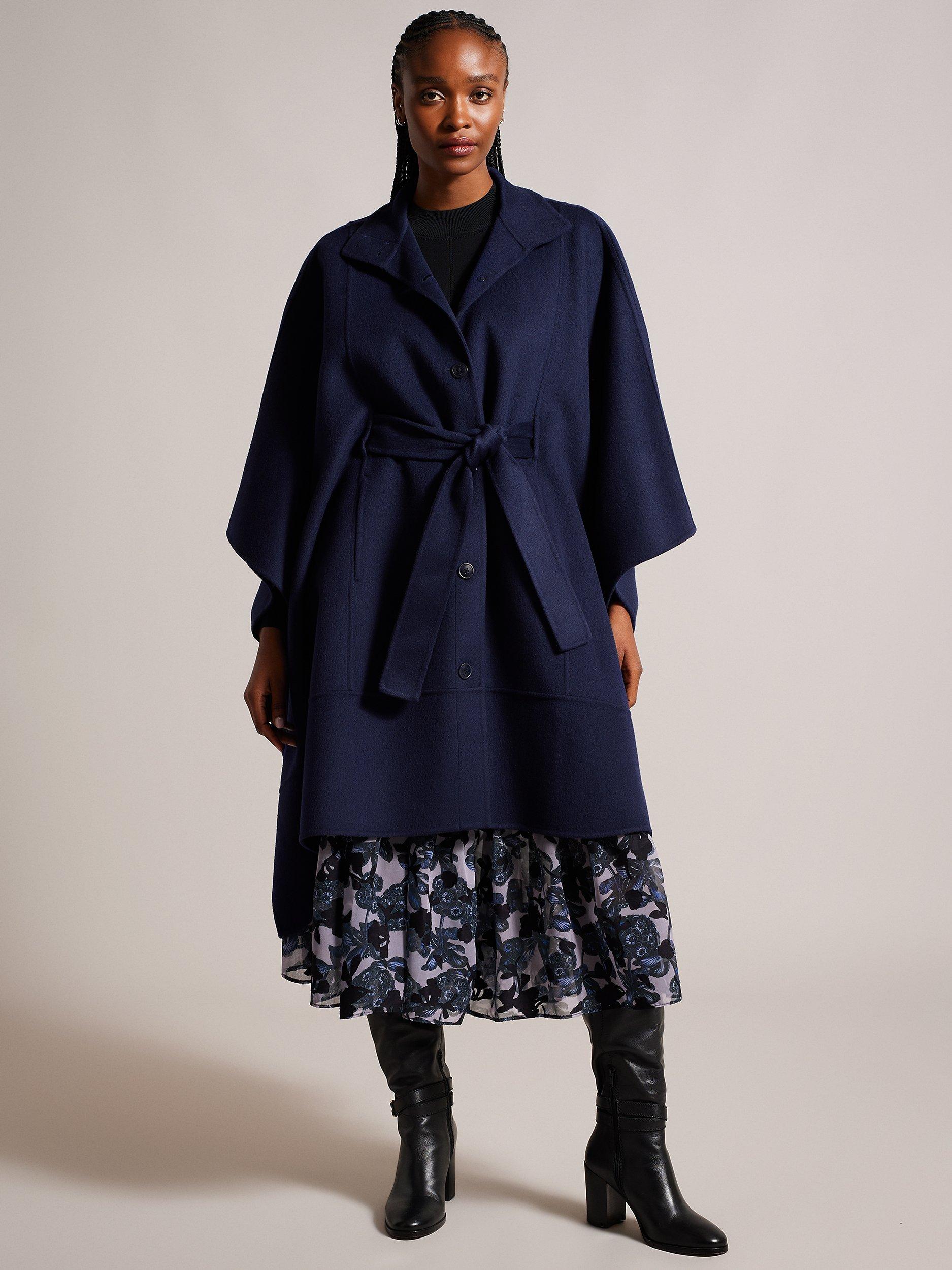 Ted Baker Lilymae Reversible Wool Blend Blanket Coat, Blue Dark