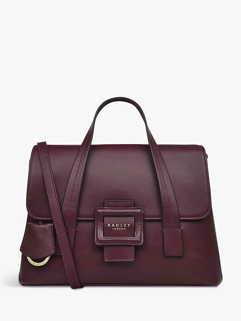 Radley Purley Knoll Medium Flapover Leather Grab Bag, Dark Cherry, One Size