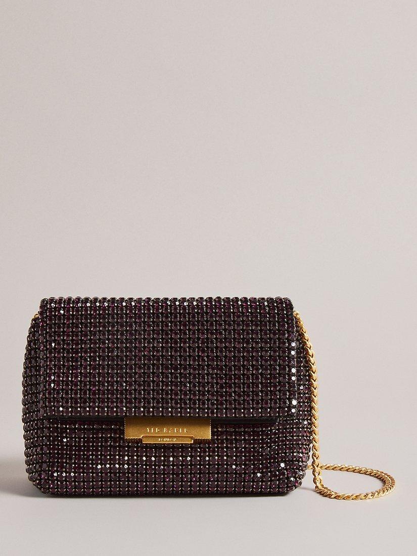 Ted Baker Gliters Crystal Embellished Clutch Bag, Dark Purple, One Size