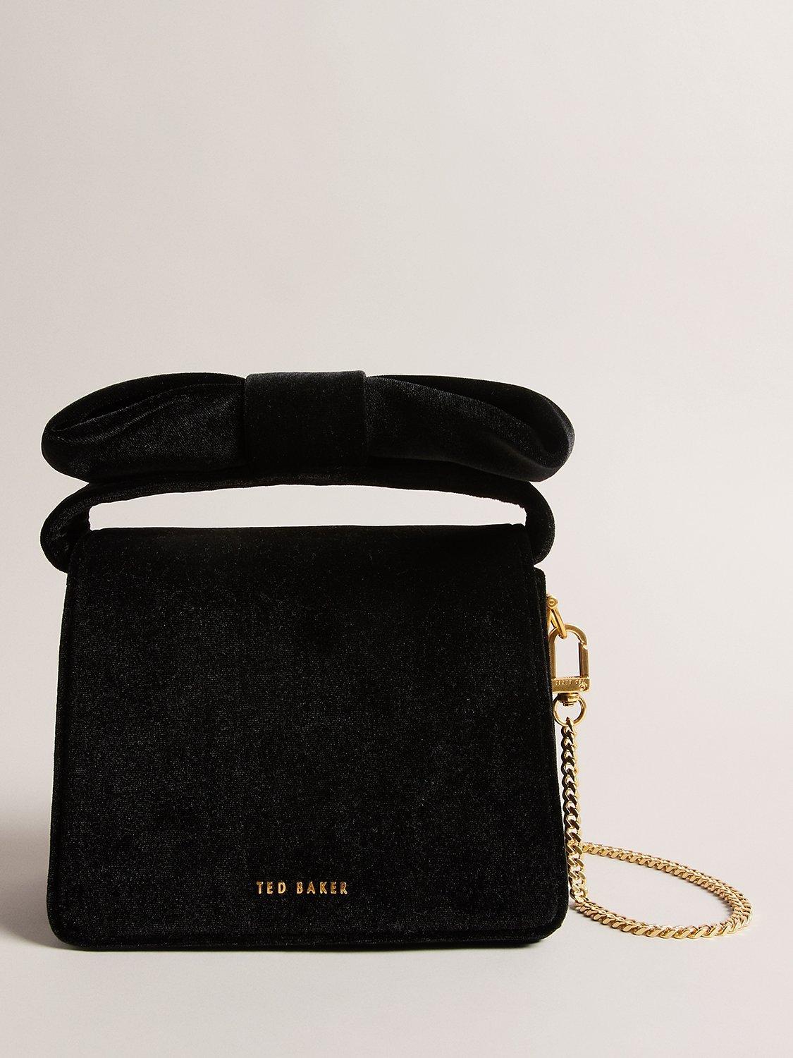 Ted Baker Nialina Bow Chain Strap Velvet Shoulder Bag, Black, One Size