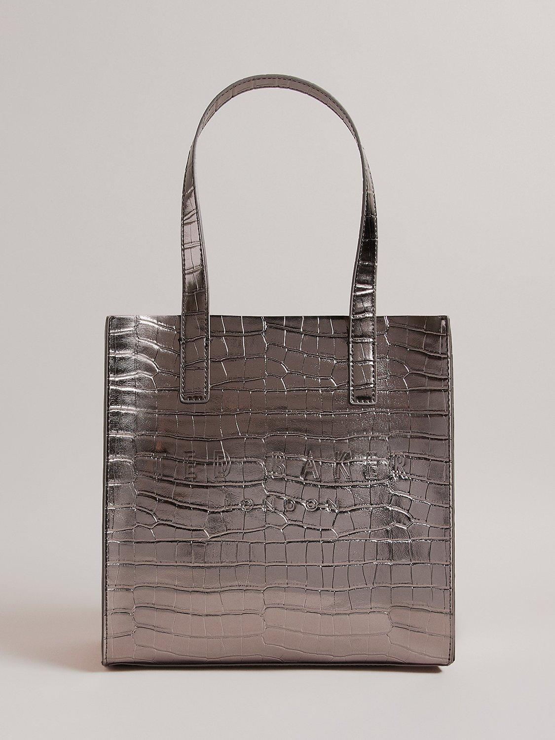 Ted Baker Reptcon Croc Detail Small Icon Shopper Bag, Gunmetal, One Size