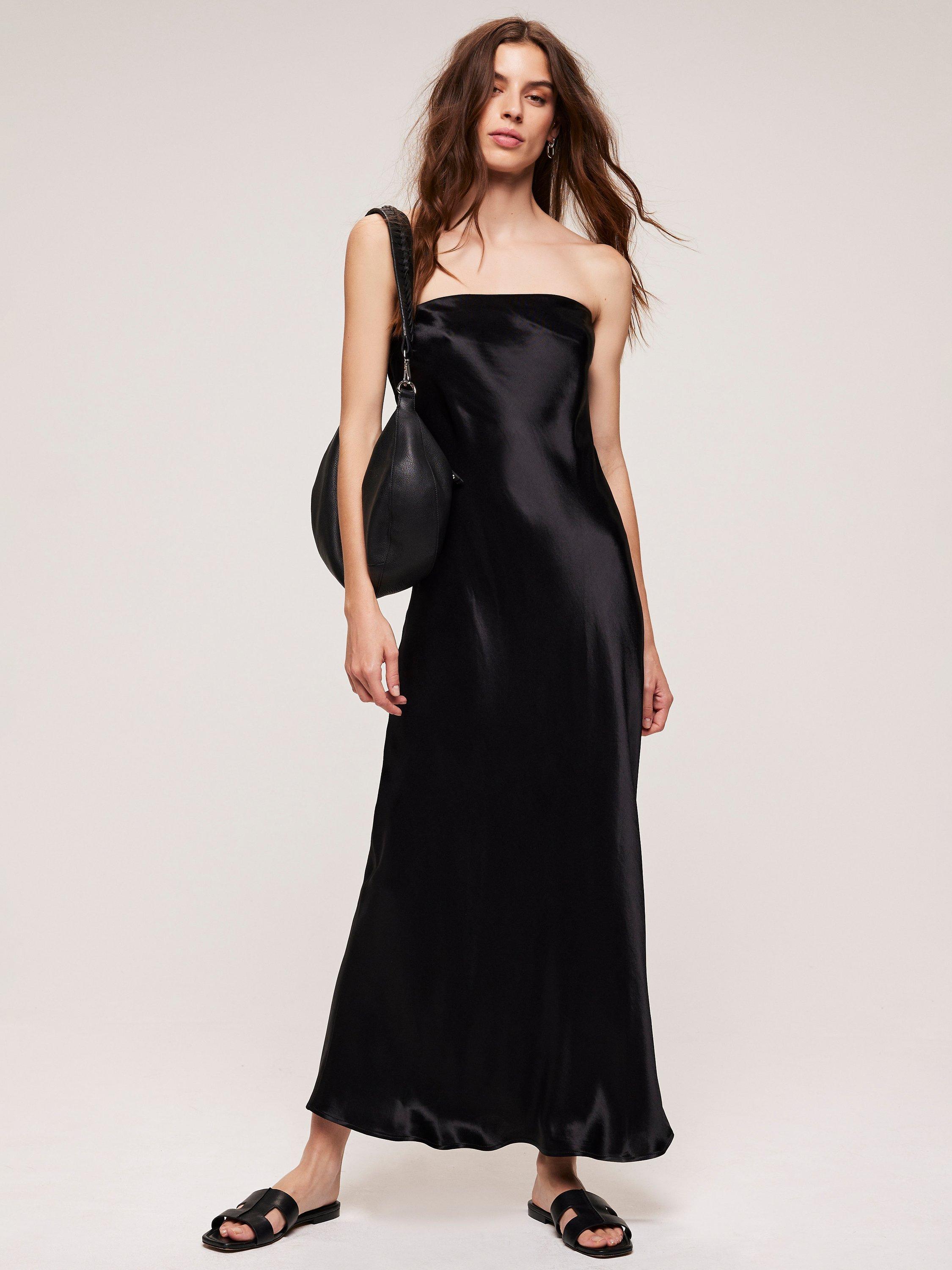 Mint Velvet Satin Bandeau Slip Dress, Black