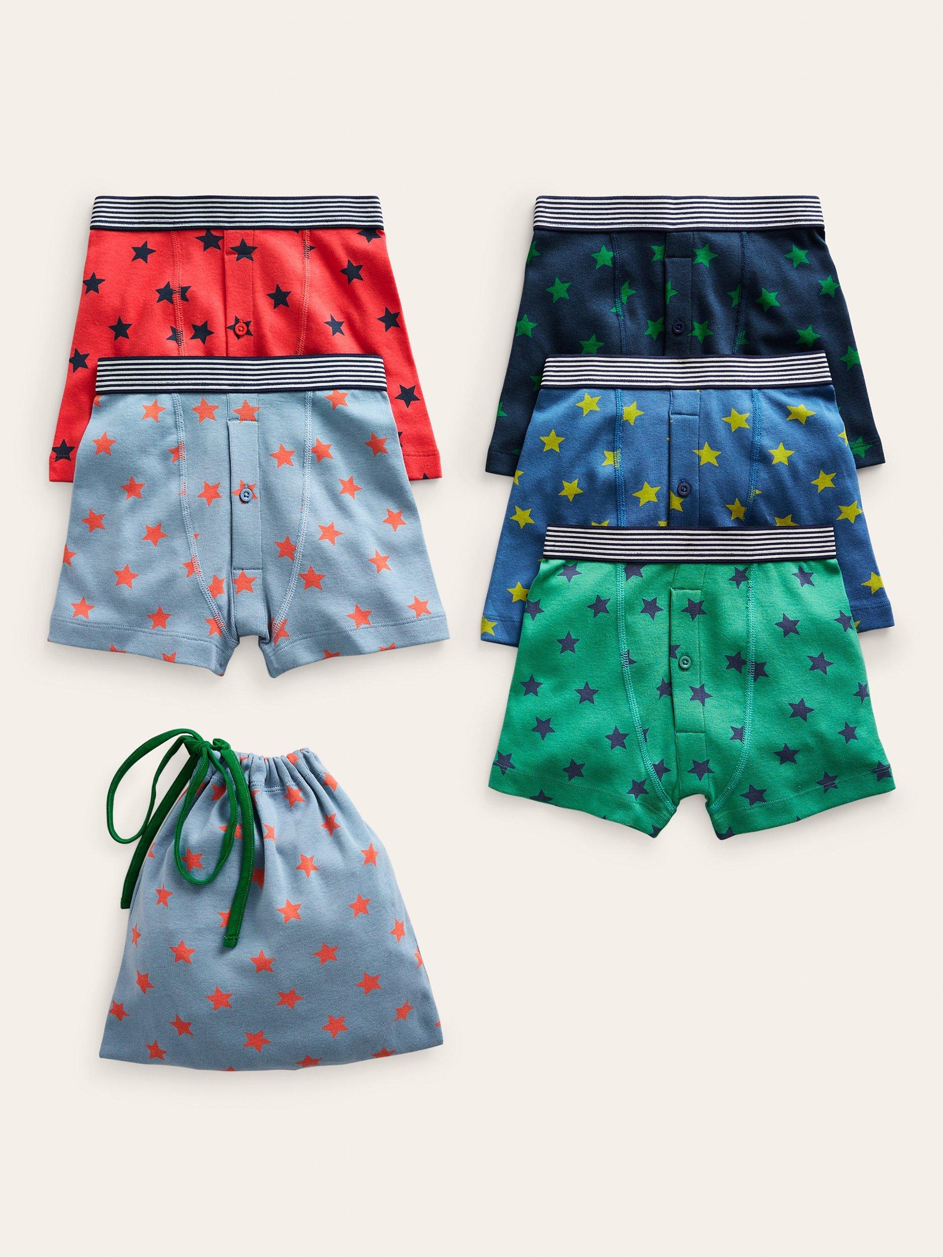 Mini Boden Kids' Star Print Boxers, Pack of 5, Multi
