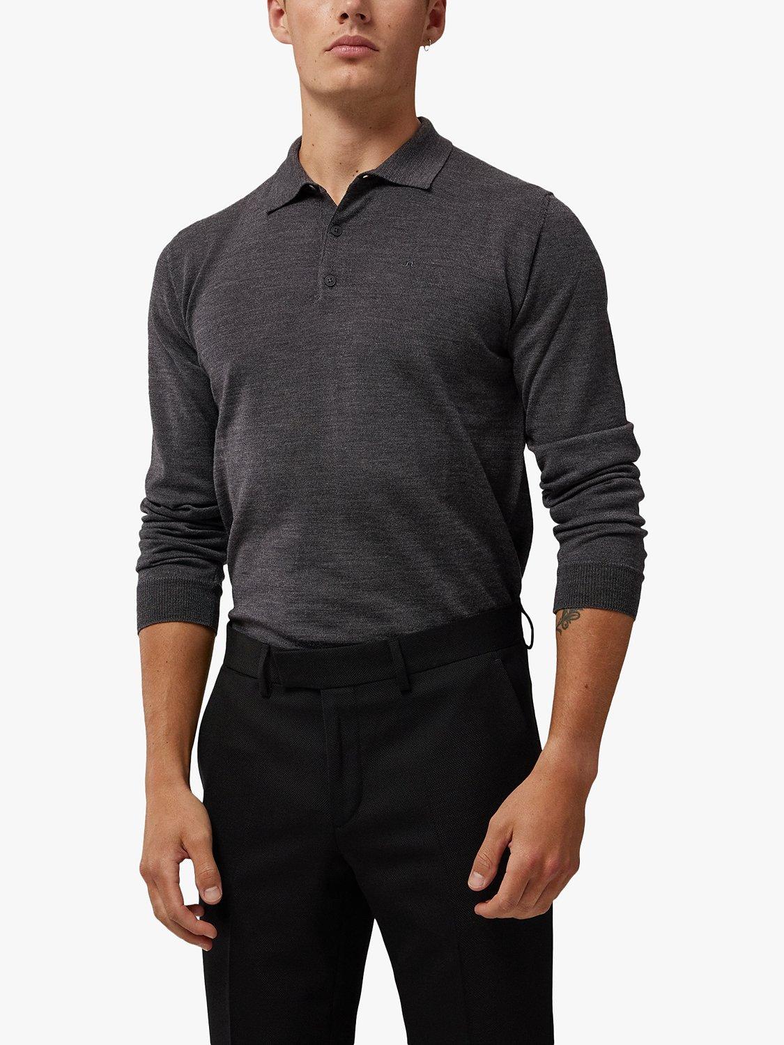 Product image 1 of 2, which shows J.Lindeberg Noel Light Merino Polo Shirt, Dark Grey Melange, S