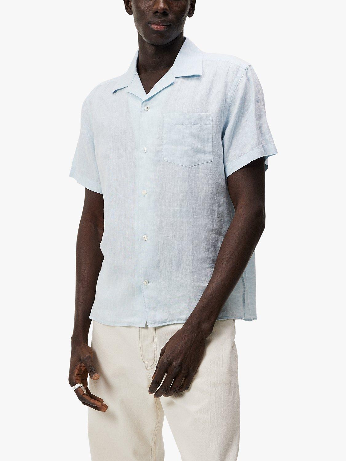J.Lindeberg Short Sleeved Linen Shirt, Dream Blue