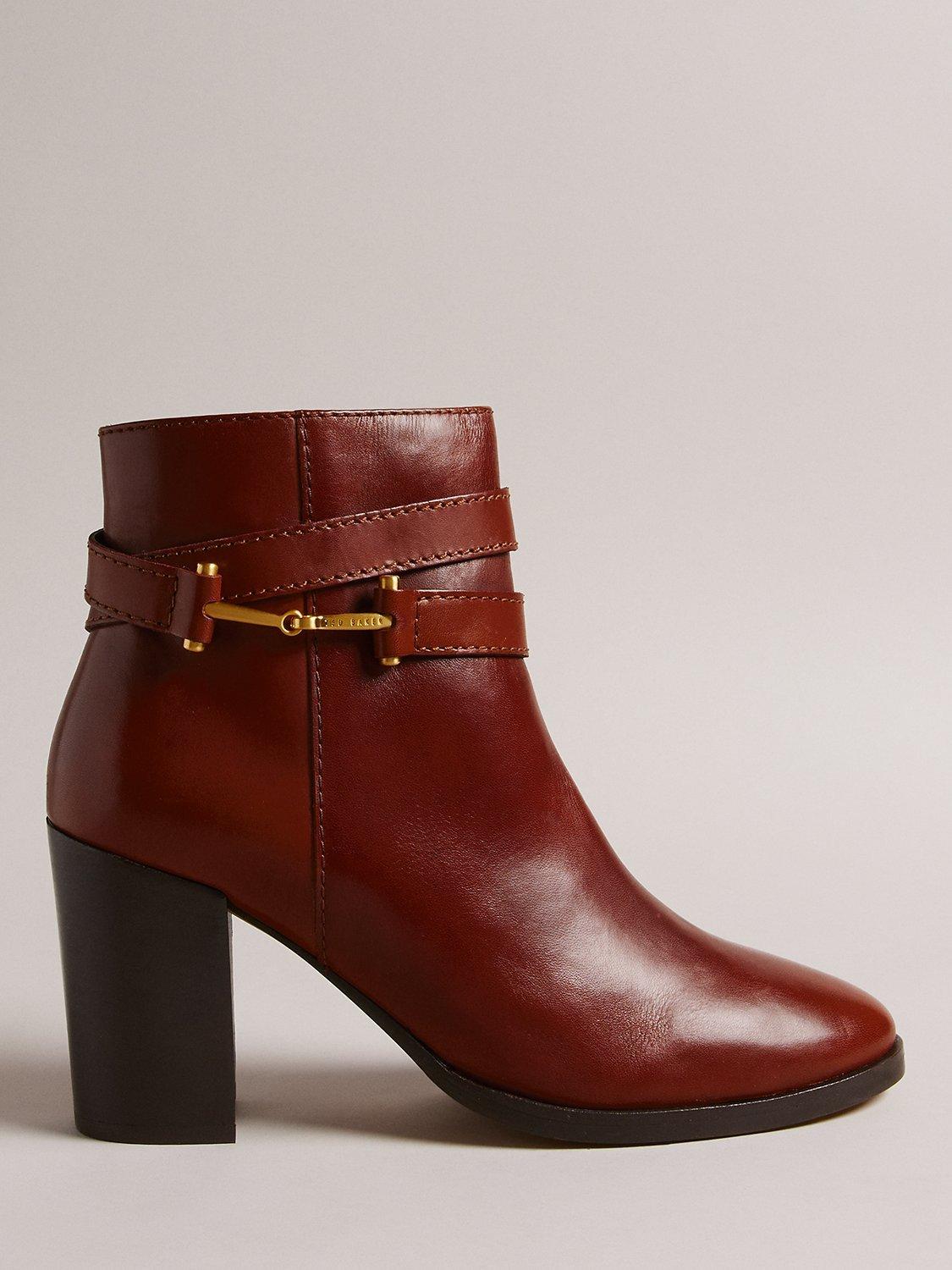Ted Baker Anisea High Block Heel Leather Ankle Boots Brown Tan