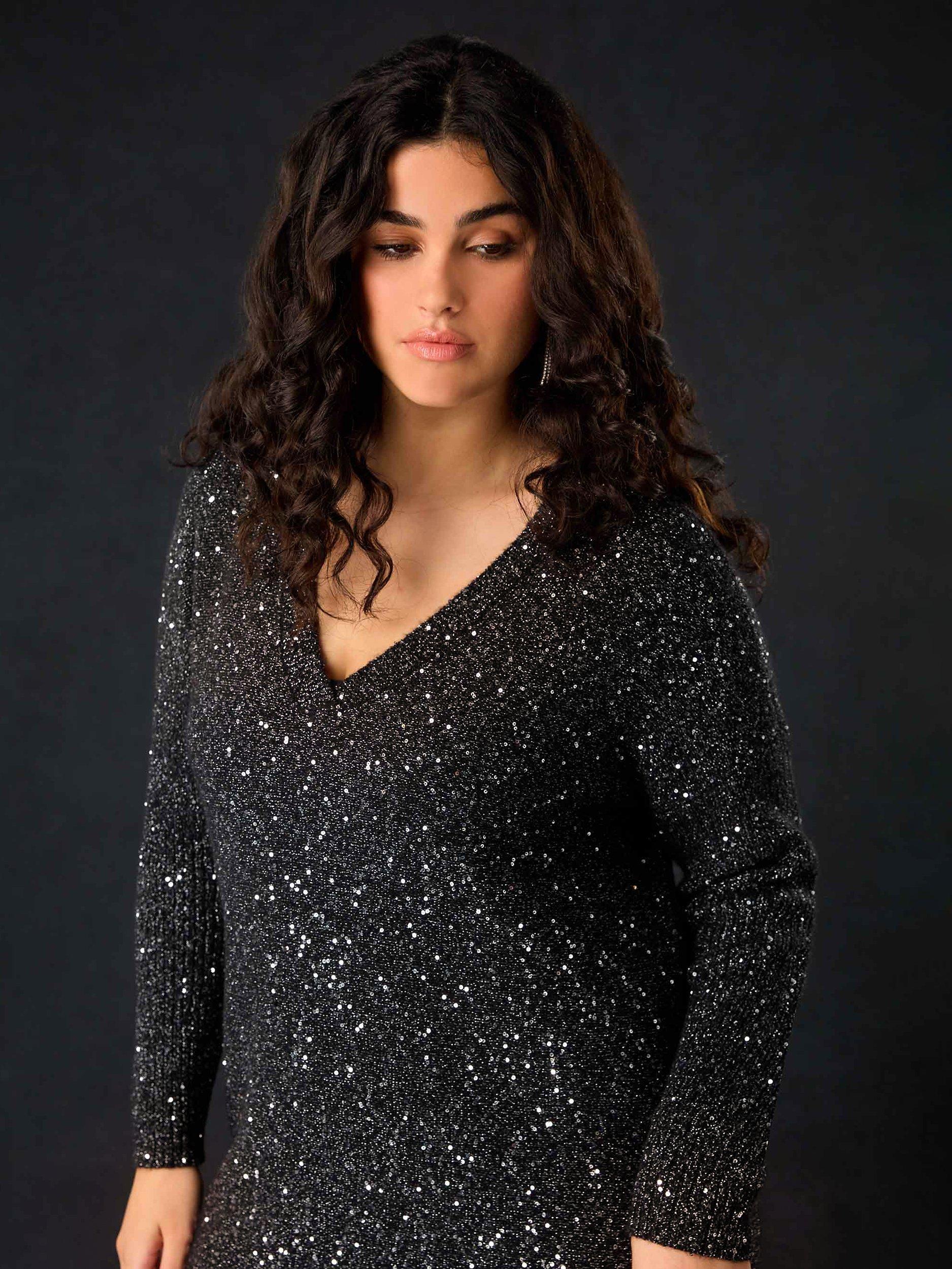 Live Unlimited Curve Luxe Sequin Jumper Dress Black