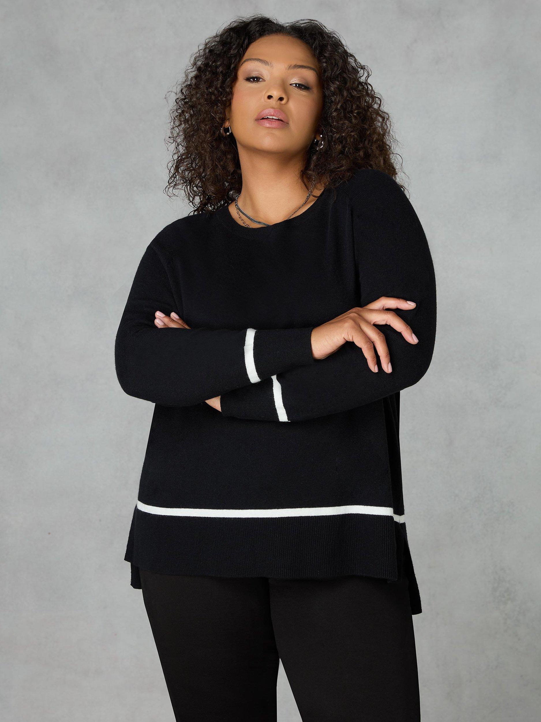 Live Unlimited Scoop Neck Stripe Hem Cashmere Blend Jumper, Black