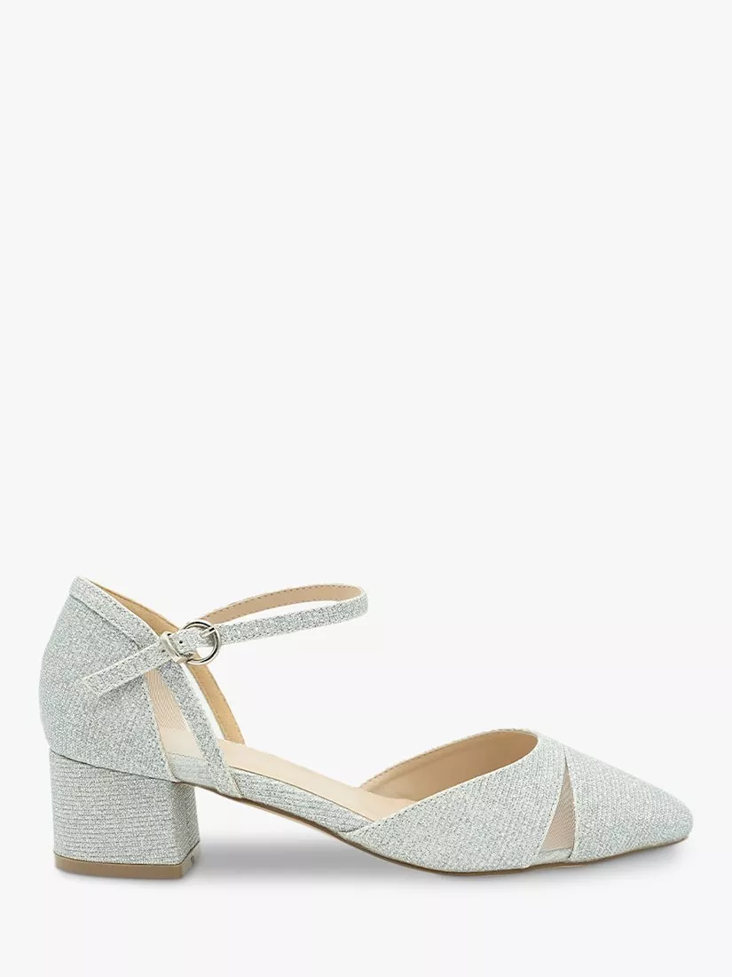 Paradox London Frankie Wide Fit Block Heel Sandals Silver