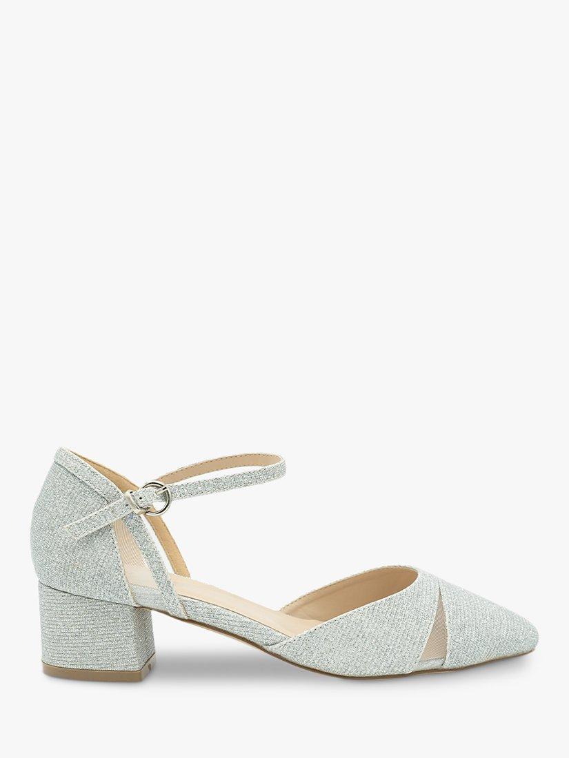 Paradox London Frankie Wide Fit Block Heel Sandals, Silver, 3W