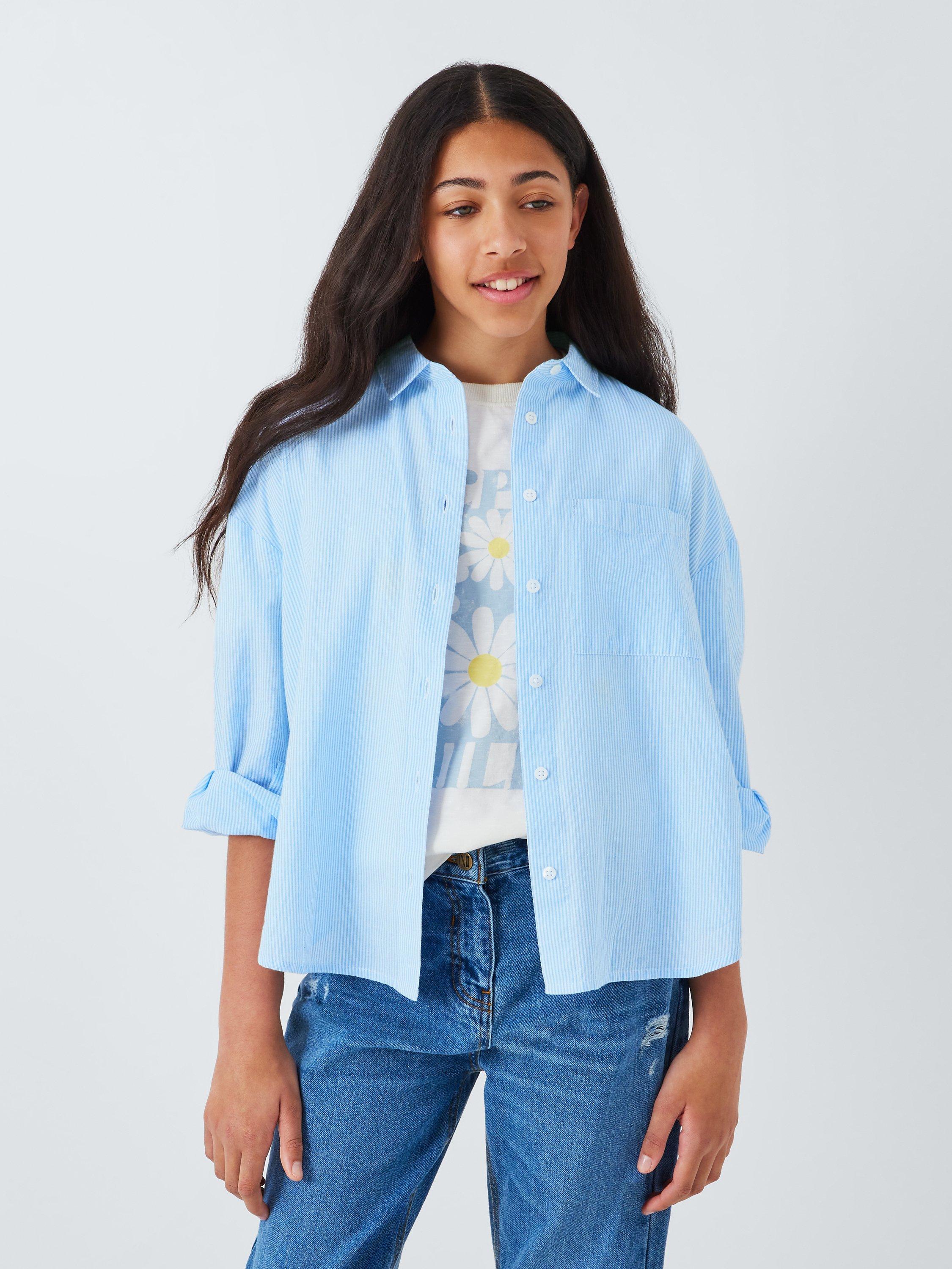 John Lewis Kids' Stripe Long Sleeve Shirt, Blue/White
