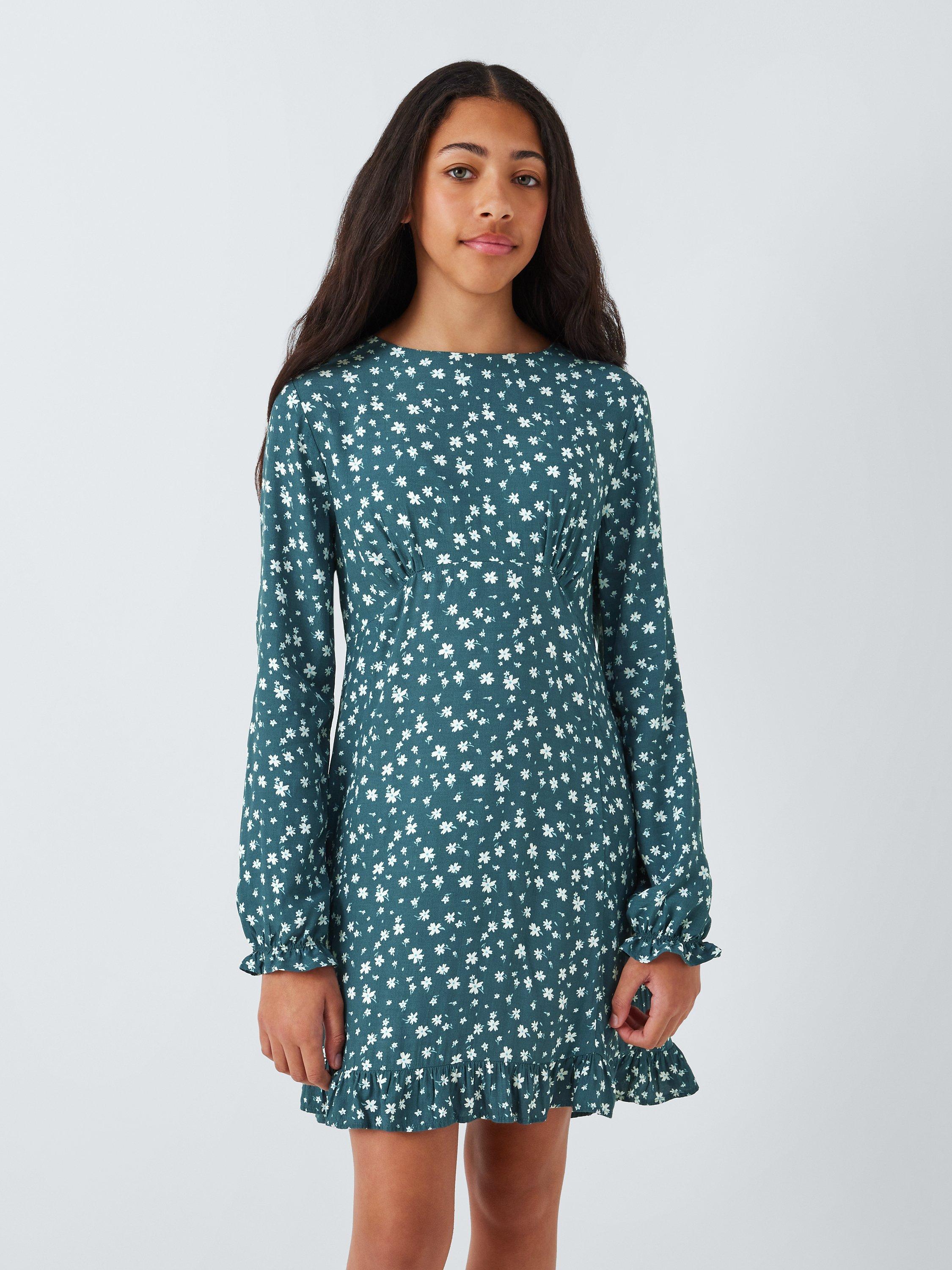 John Lewis Kids' Crepe Floral Dress, Orion Blue