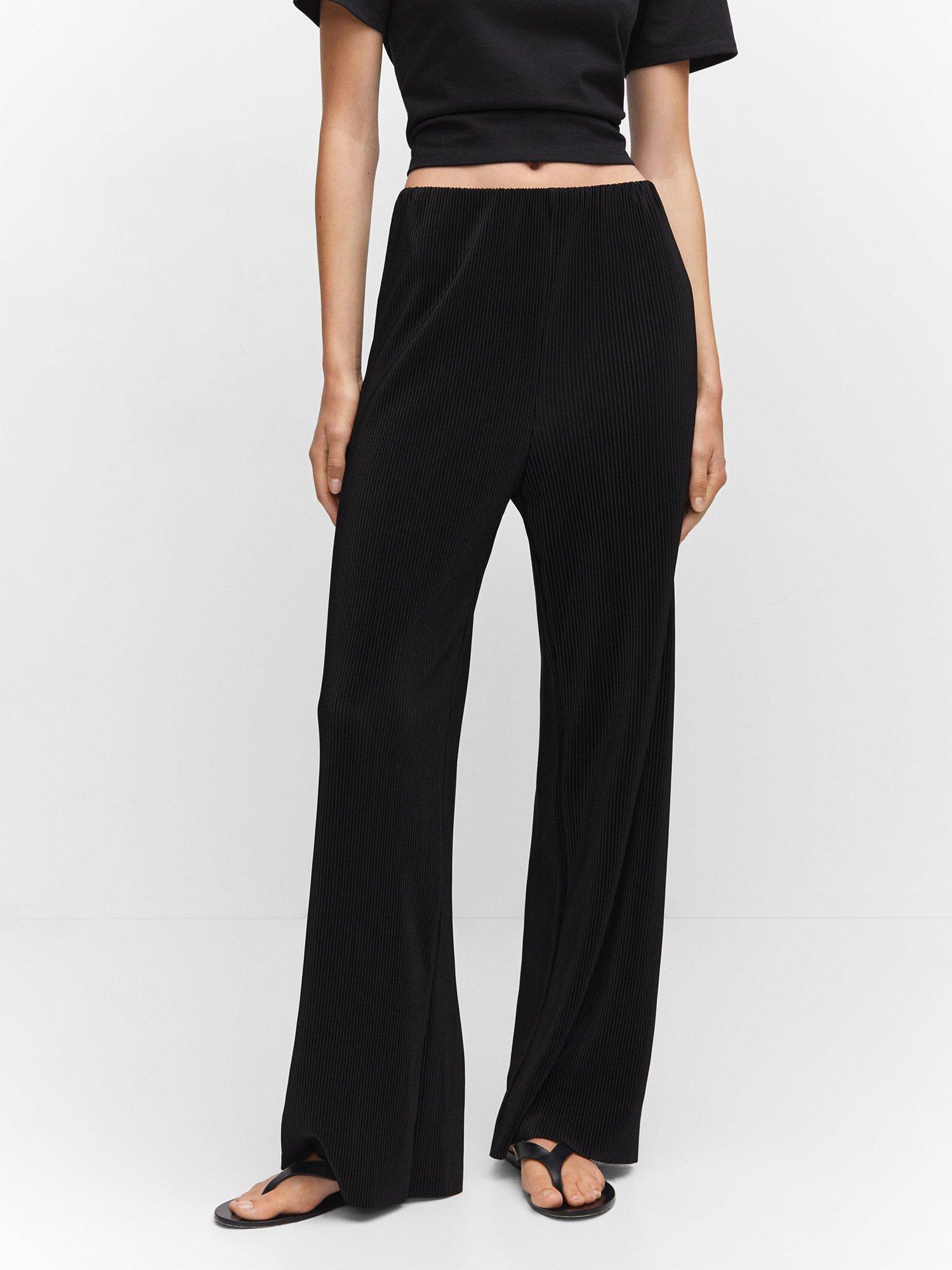 Mango Plisat Plisse Trousers, Black