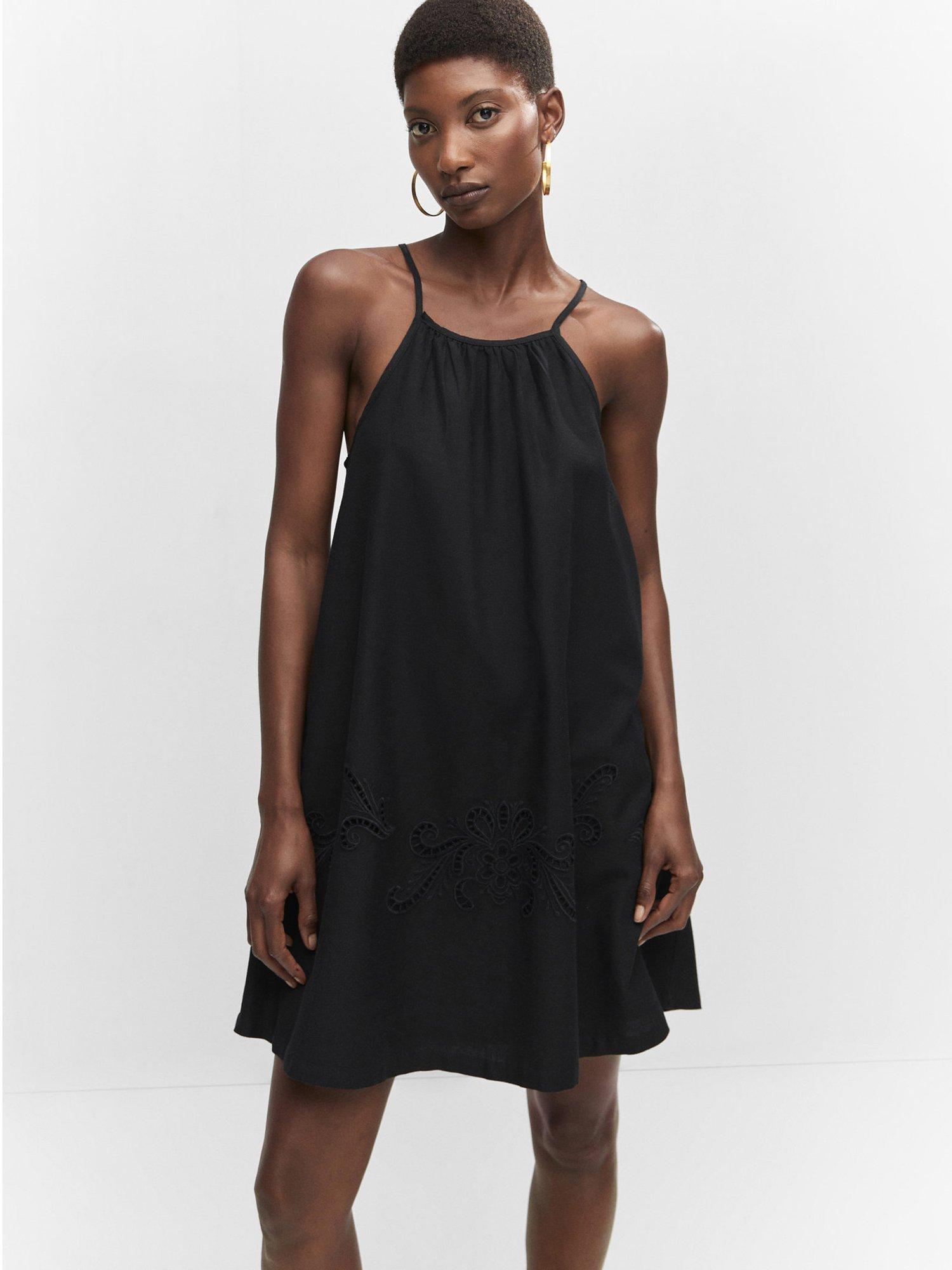 Mango Ely Linen Blend Mini Slip Dress, Black
