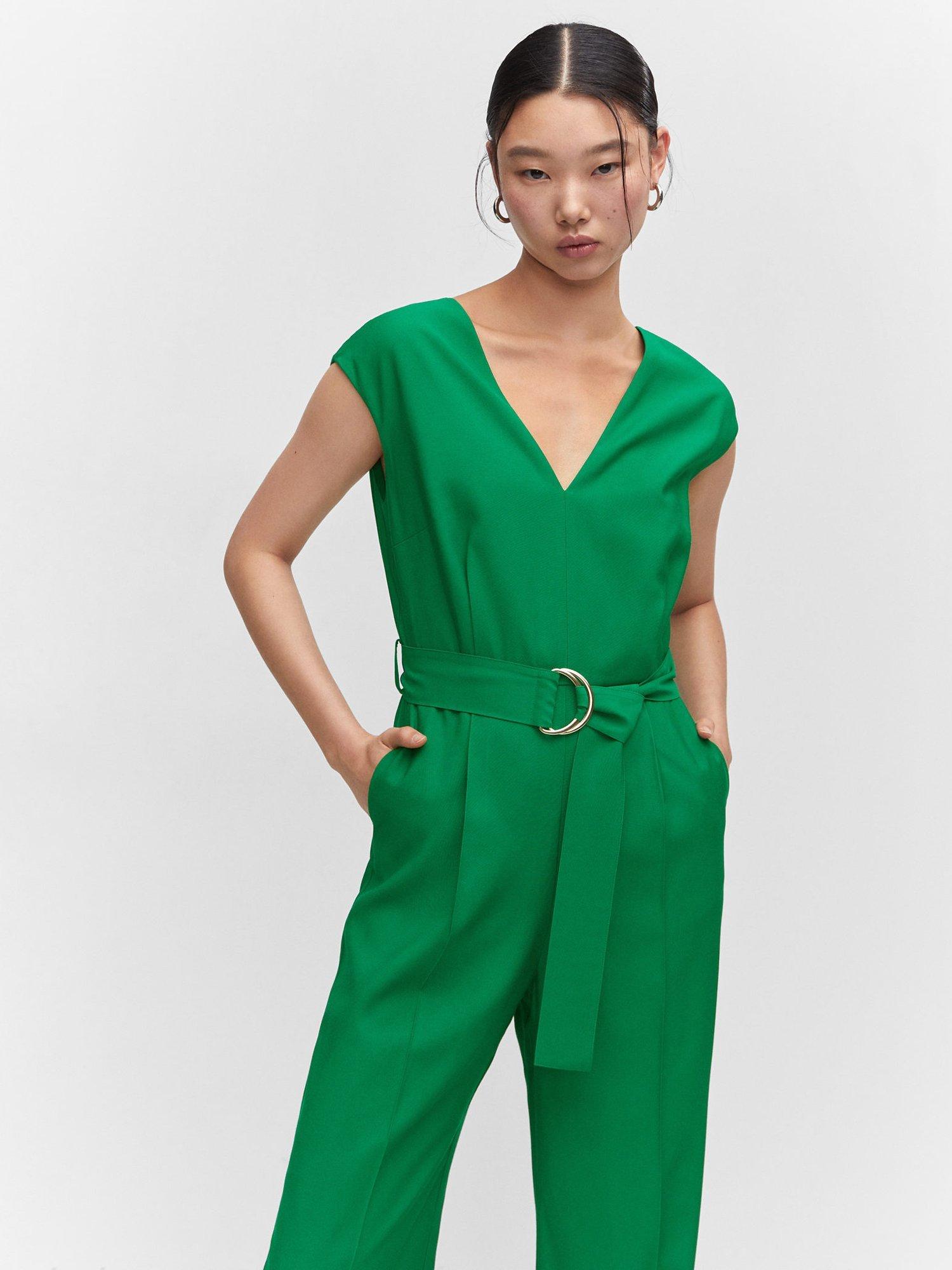 Mango Gabriela V Neck Belted Jumpsuit, Green
