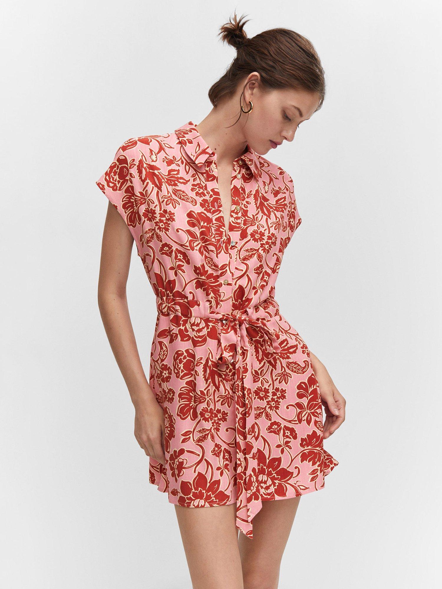 Mango Namibic Floral Print Playsuit, Pink/Multi