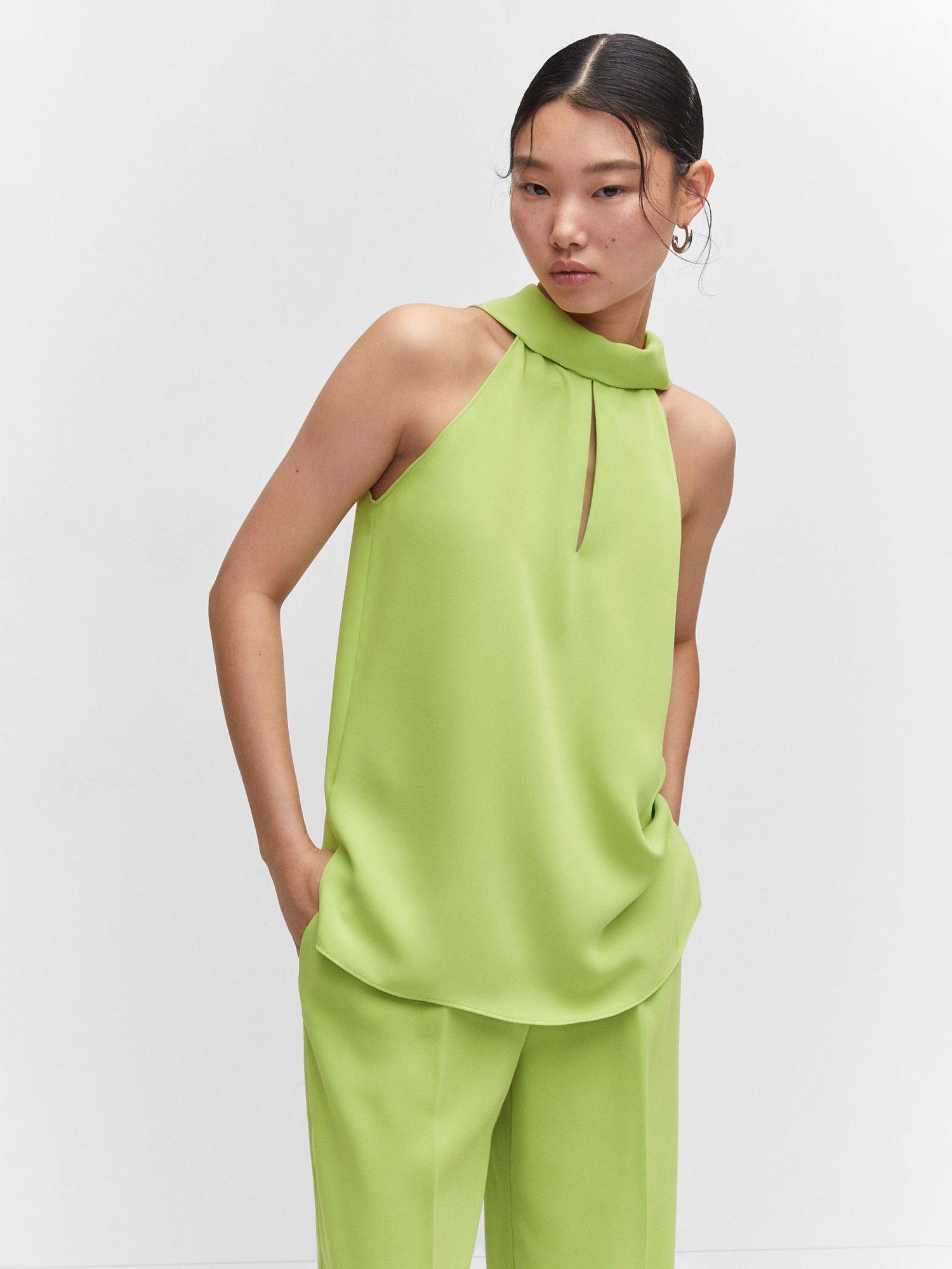 Mango Charlotte Halter Neck Blouse, Bright Yellow