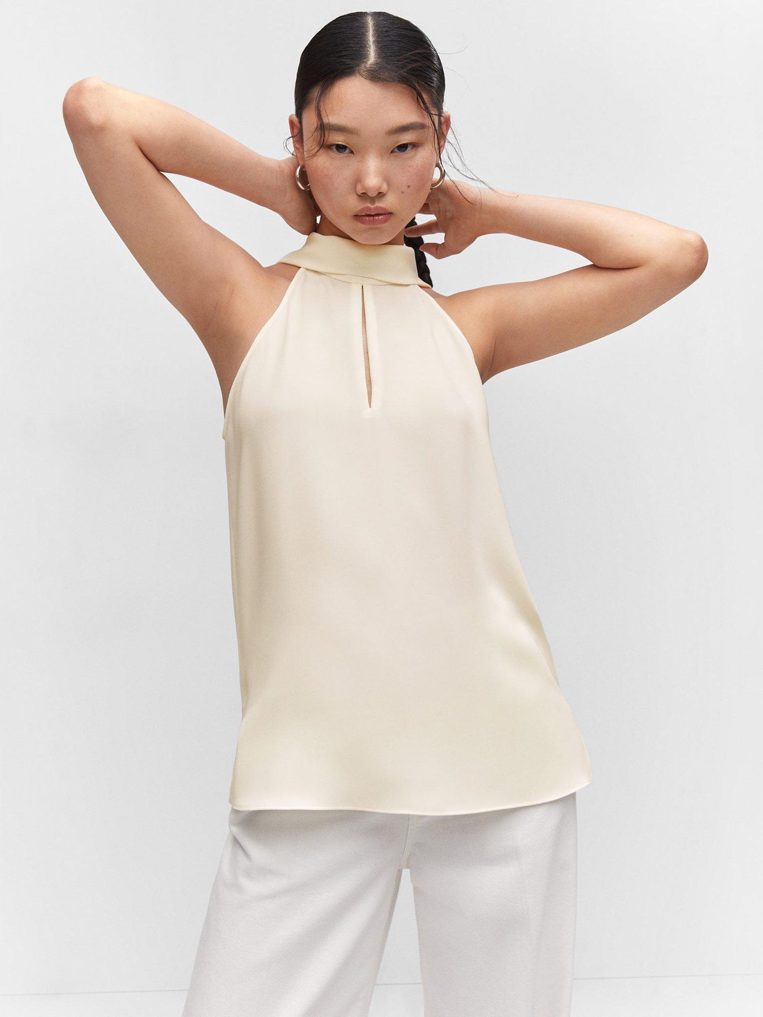 Mango Charlotte Halter Neck Blouse, Light Beige