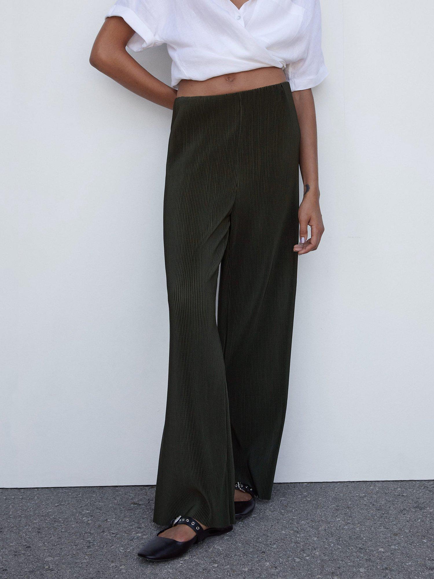 Mango Pleated Straight Leg Trousers, Khaki