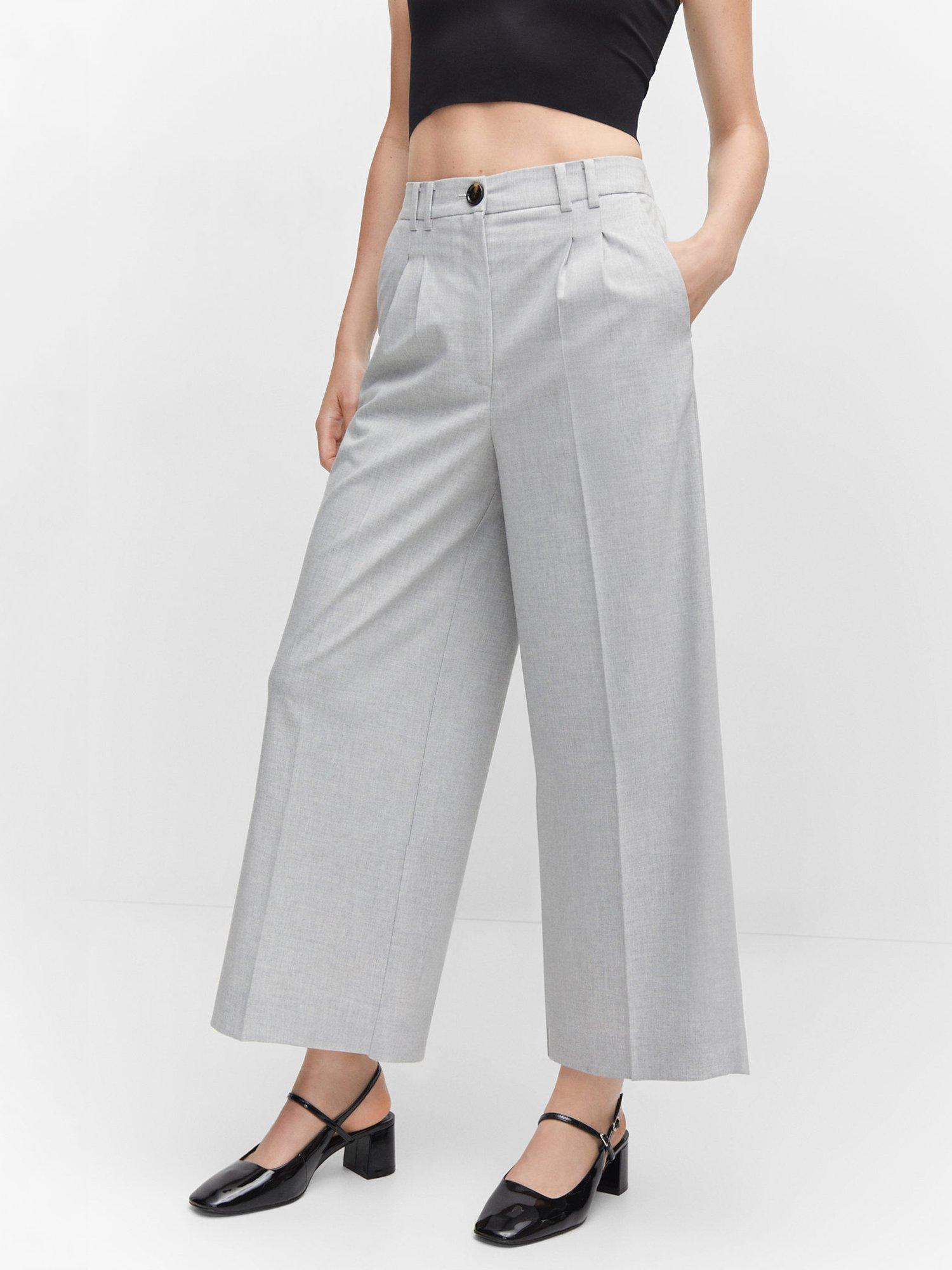 Mango Nala Pleated Culotte Trousers, Light Pastel Grey