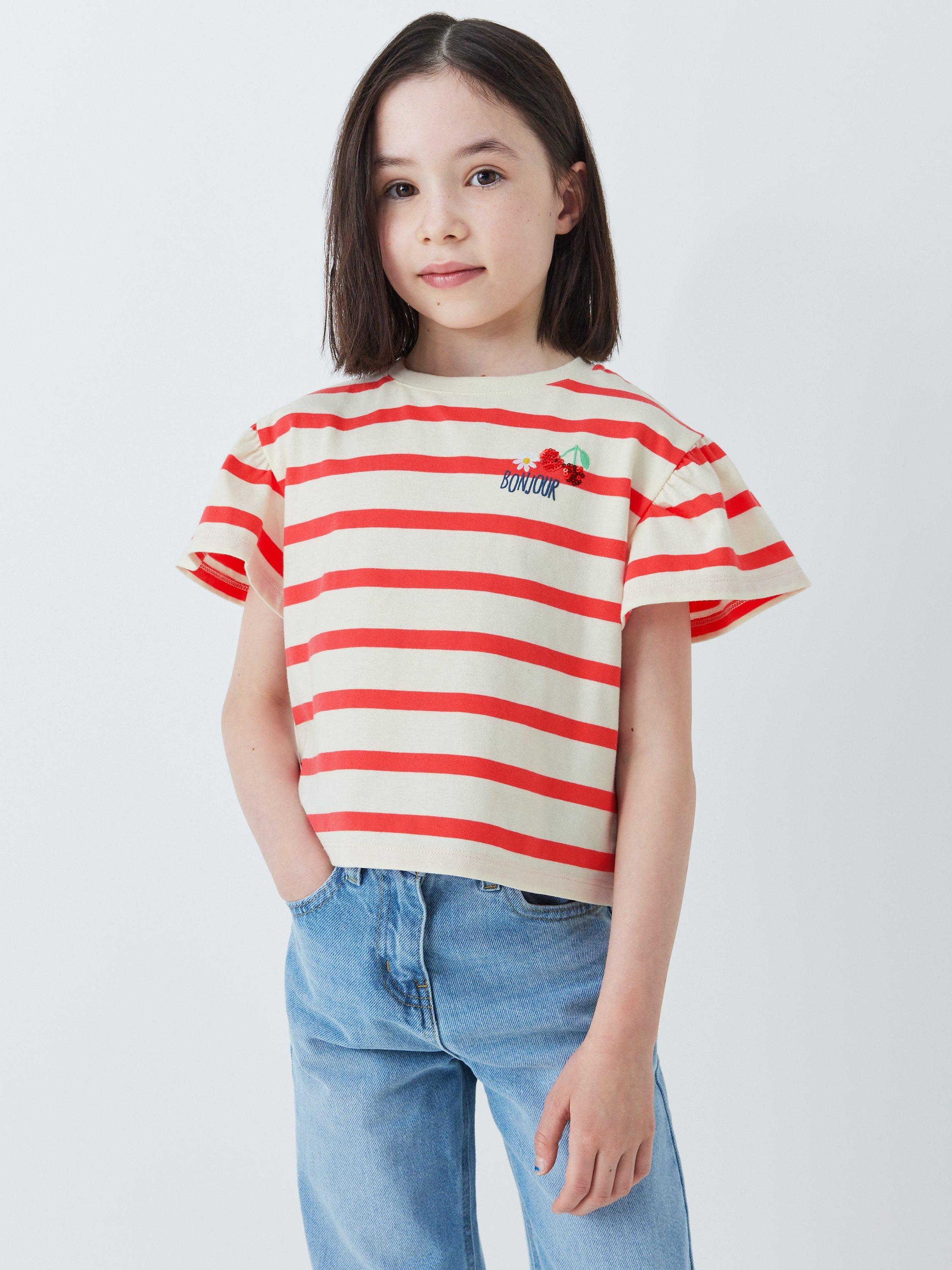 John Lewis Bonjour Stripe T-Shirt, Cayenne