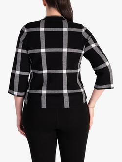 chesca  3/4 Sleeve Check Jacket, Black/Ivory - view 2, Black/Ivory