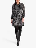 chesca Animal Burnout Cowl Neck Tunic Dress, Black/Grey