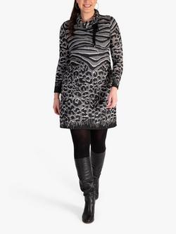 chesca Animal Burnout Cowl Neck Tunic Dress, Black/Grey, Black/Grey