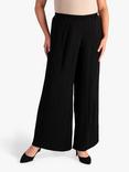 chesca Crepe Plissé Pleated Palazzo Trouser, Black