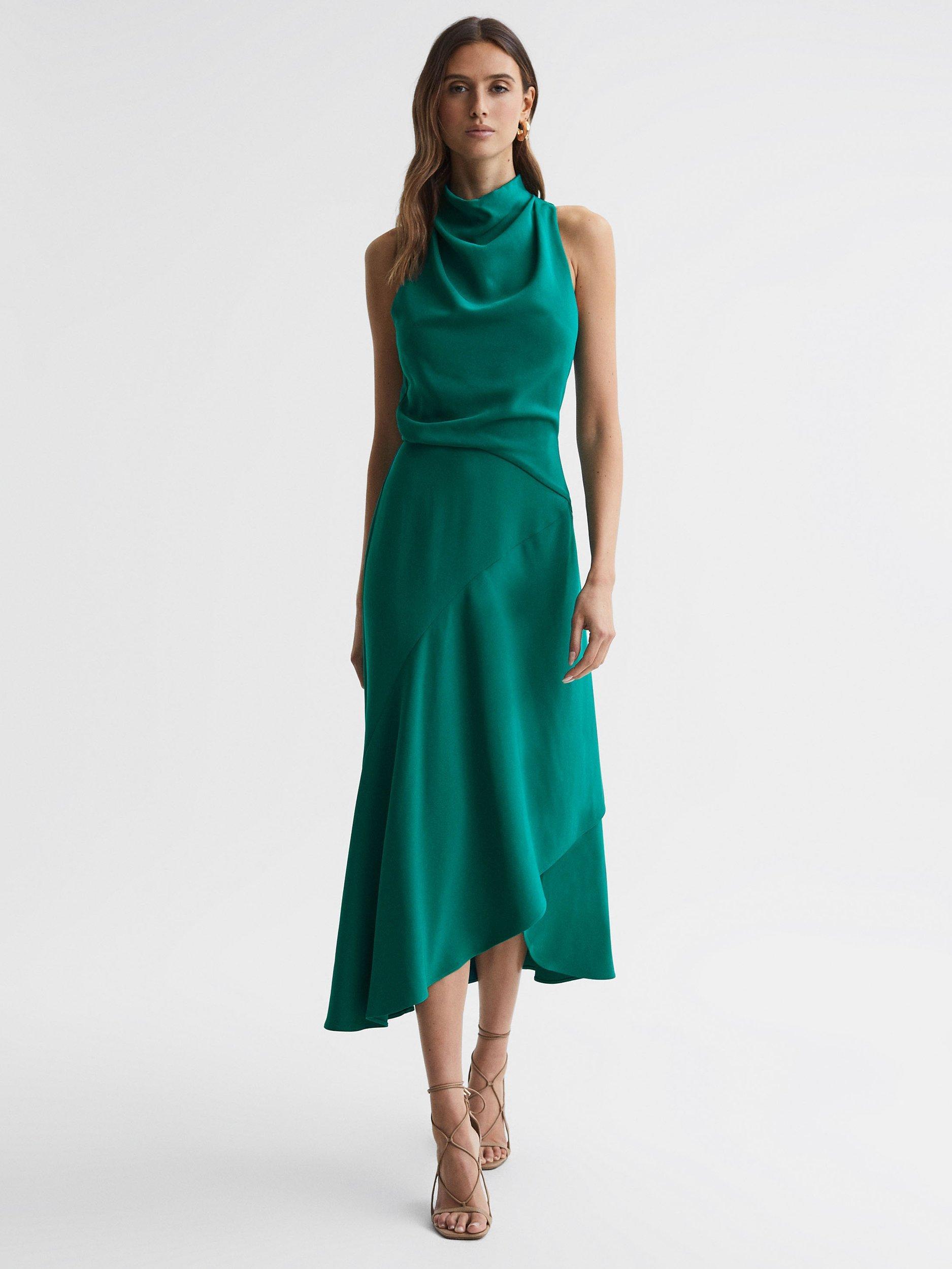 Reiss Giana Cowl Neck Dress, Green