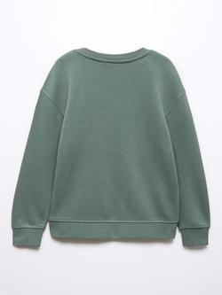 Mango Kids' Cotton London Slogan Sweatshirt, Dark Green - view 2, Dark Green