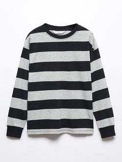 Mango Kids' Paul Stripe Long Sleeve T-Shirt, Black