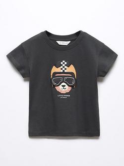 Mango Kids' Oso Little Rider T-Shirt, Charcoal, Charcoal