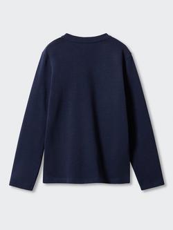 Mango Kids' Henley Buttoned Long Sleeve T-Shirt, Navy - view 2, Navy